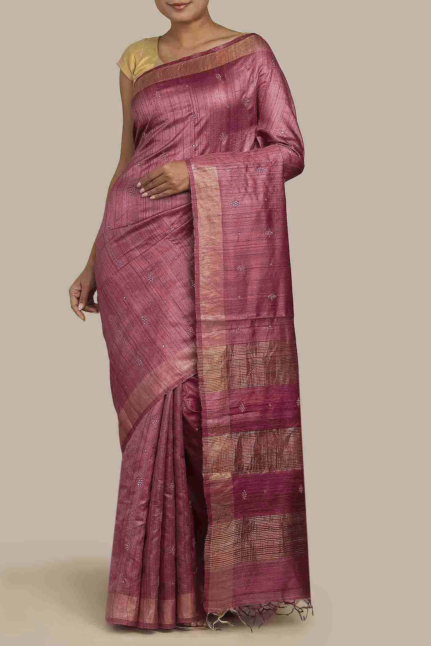 Mauve Tussar Silk Saree