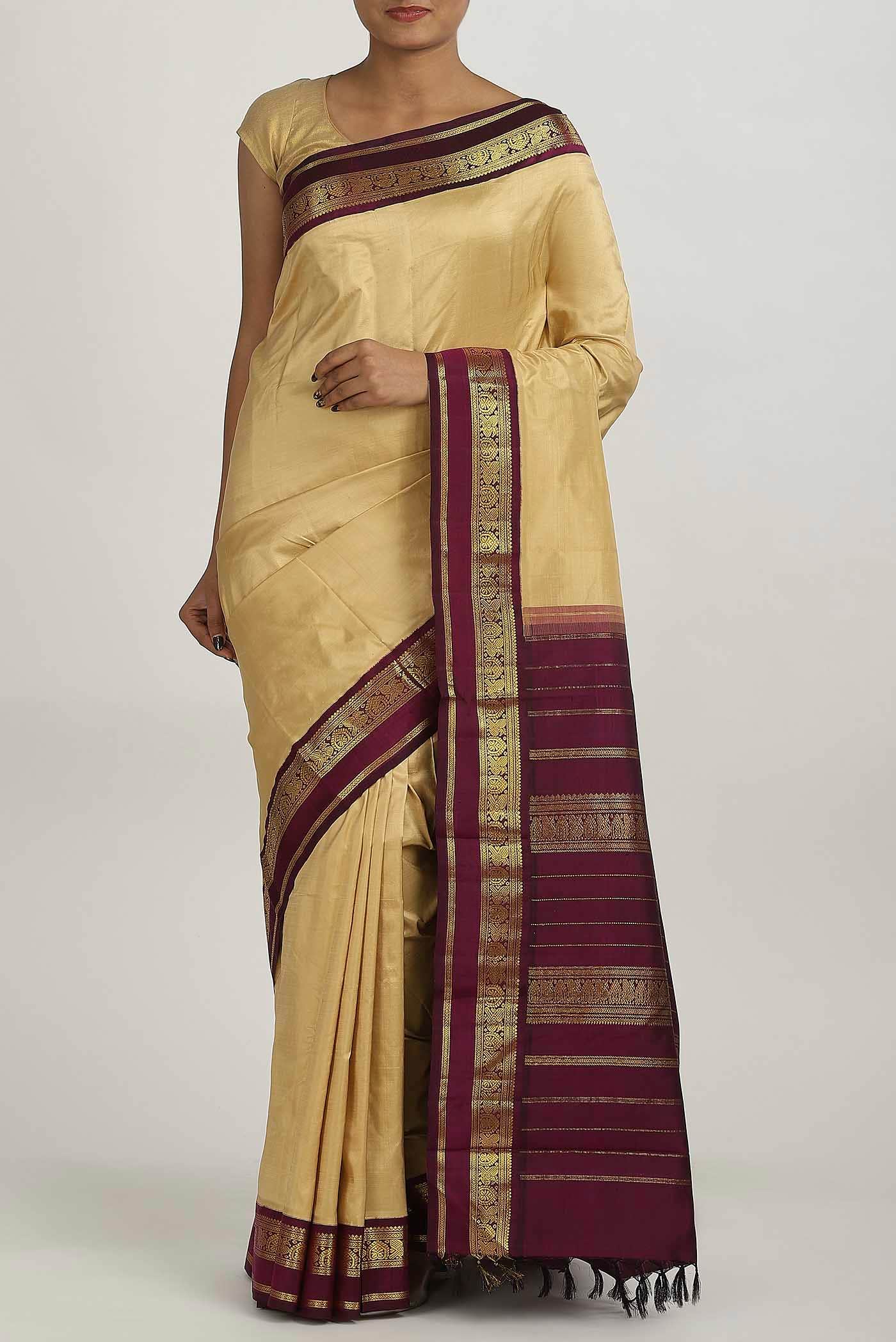Beige Kanchipuram Silk Saree