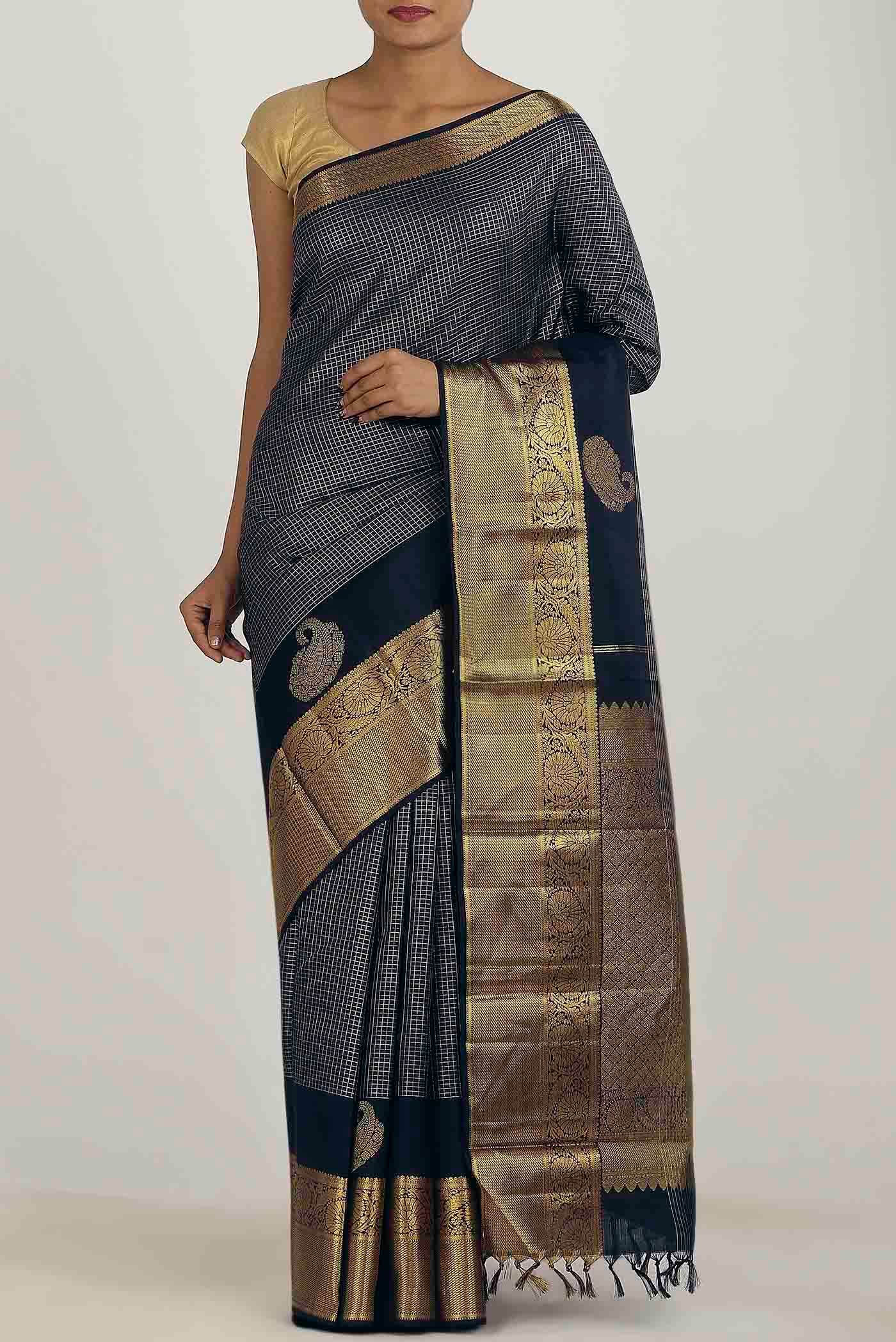 Navy Blue Kanchipuram Silk Saree