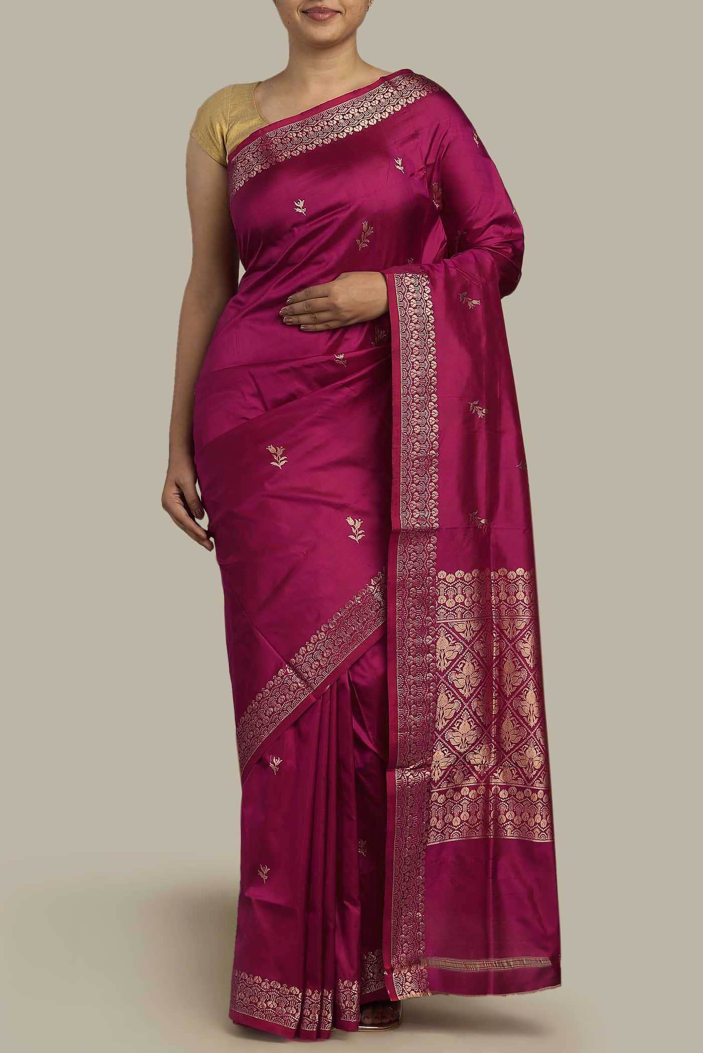 Dark Pink Banarasi Katan Silk Saree
