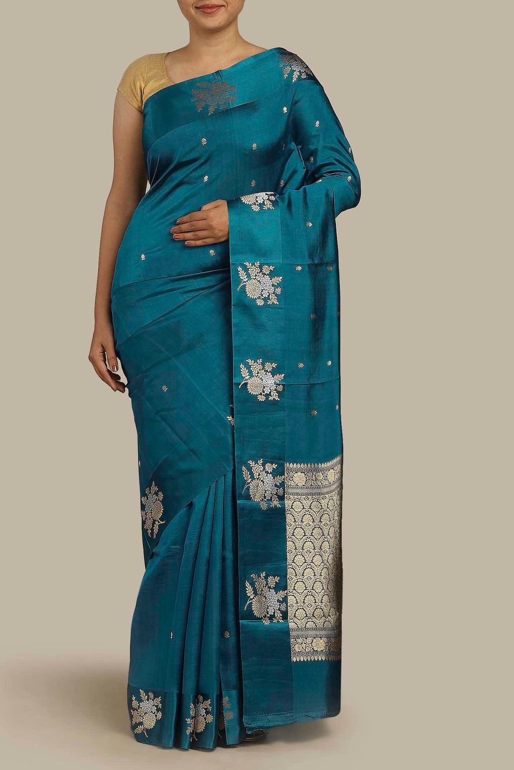 Blue Banarasi Katan Silk Saree