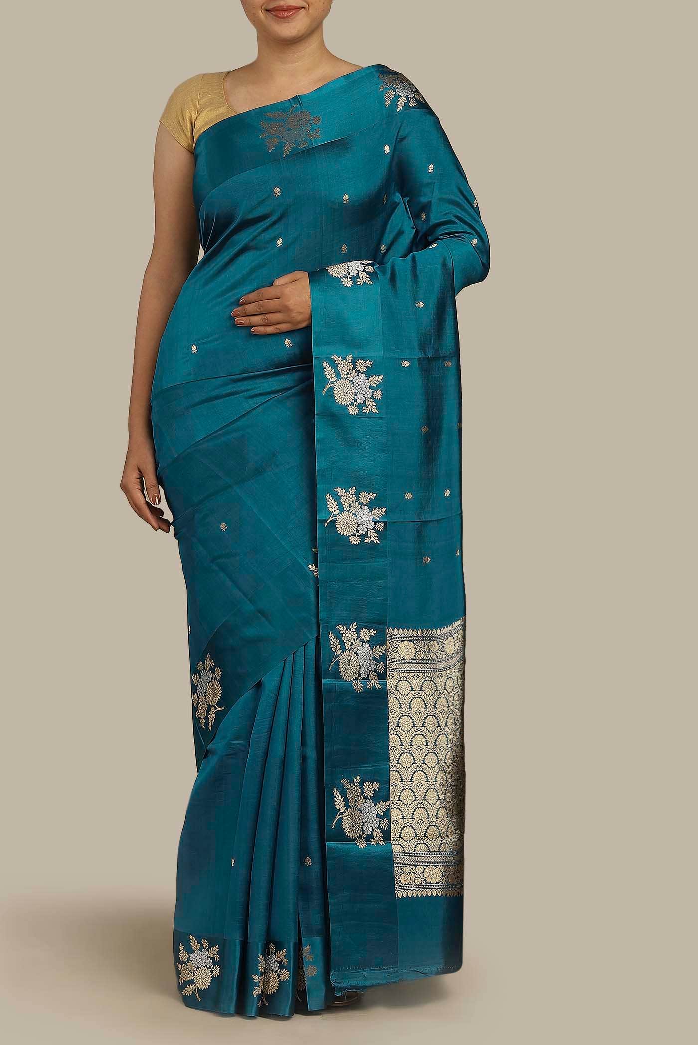 Blue Banarasi Katan Silk Saree