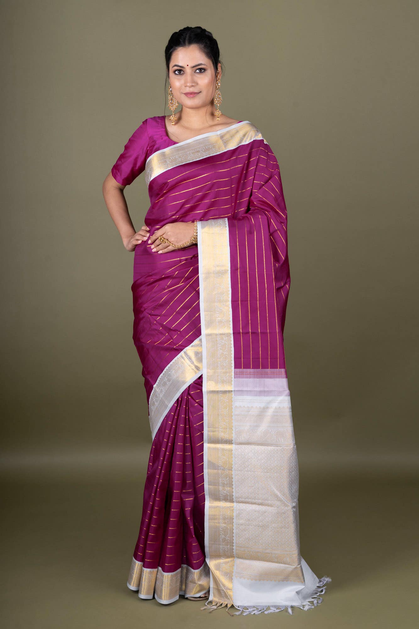 Pure Silk Pure Zari Magenta Kanchipuram Saree