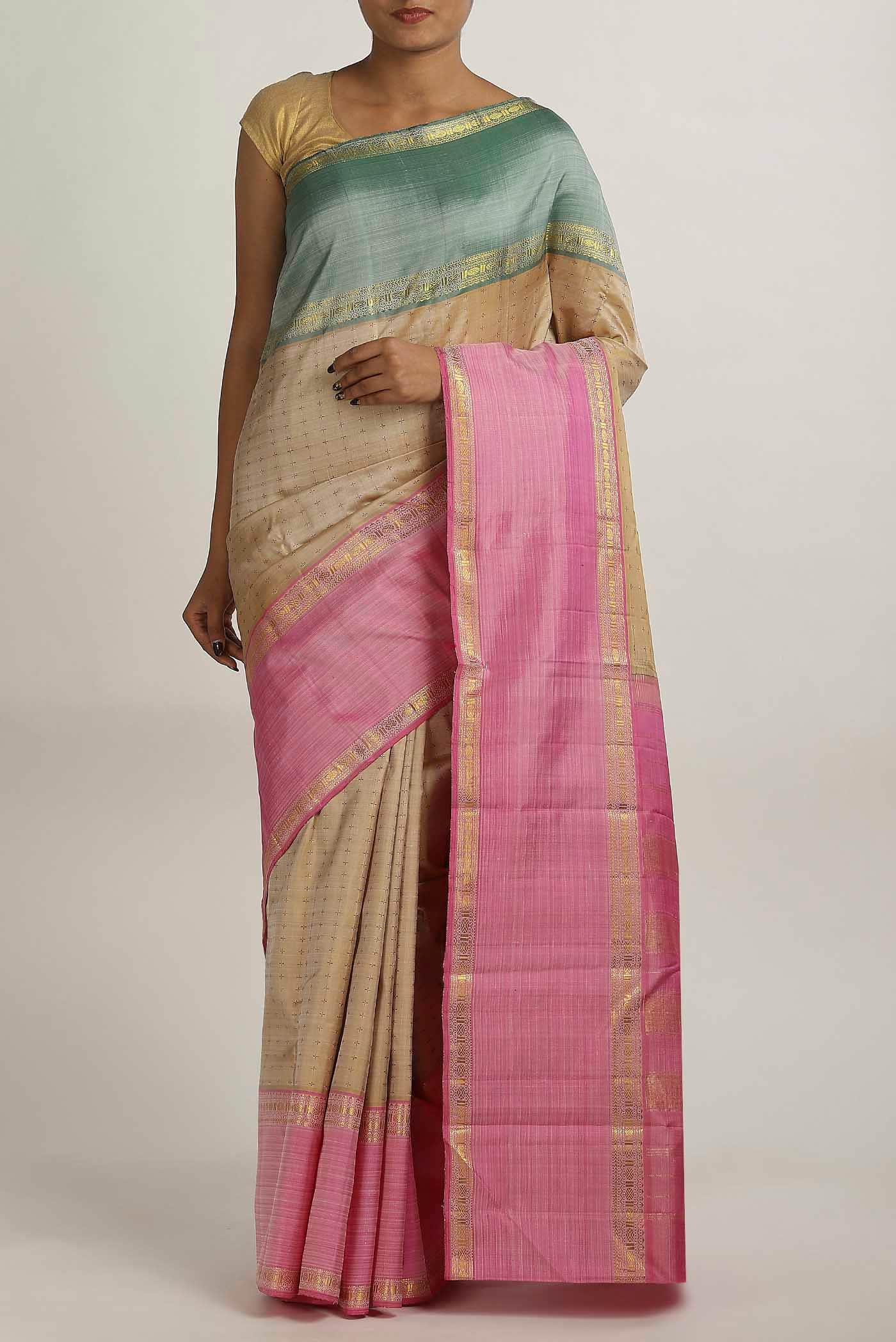 Beige Kanchipuram Silk Saree