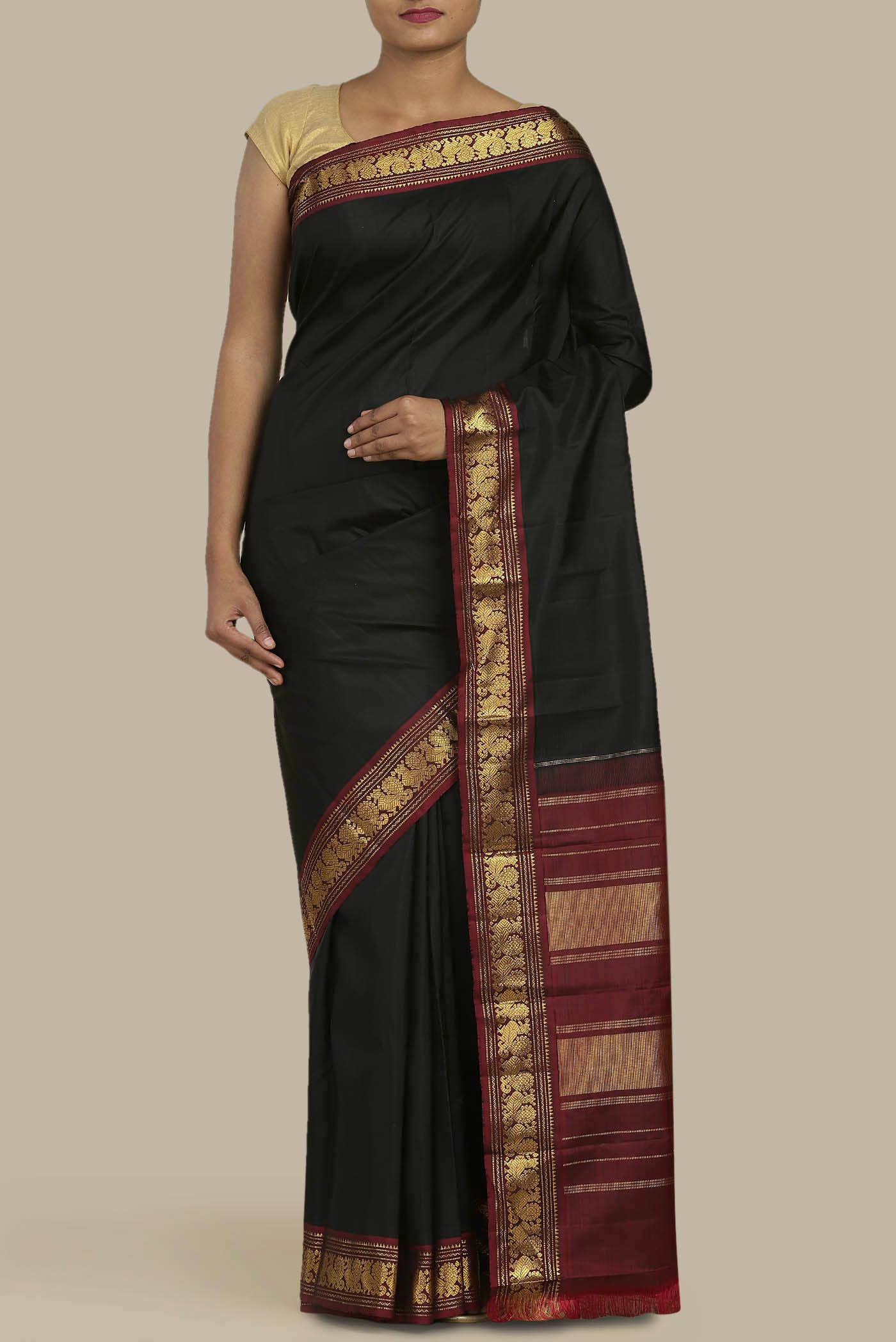Black Dual Tone Kanchipuram Silk Saree