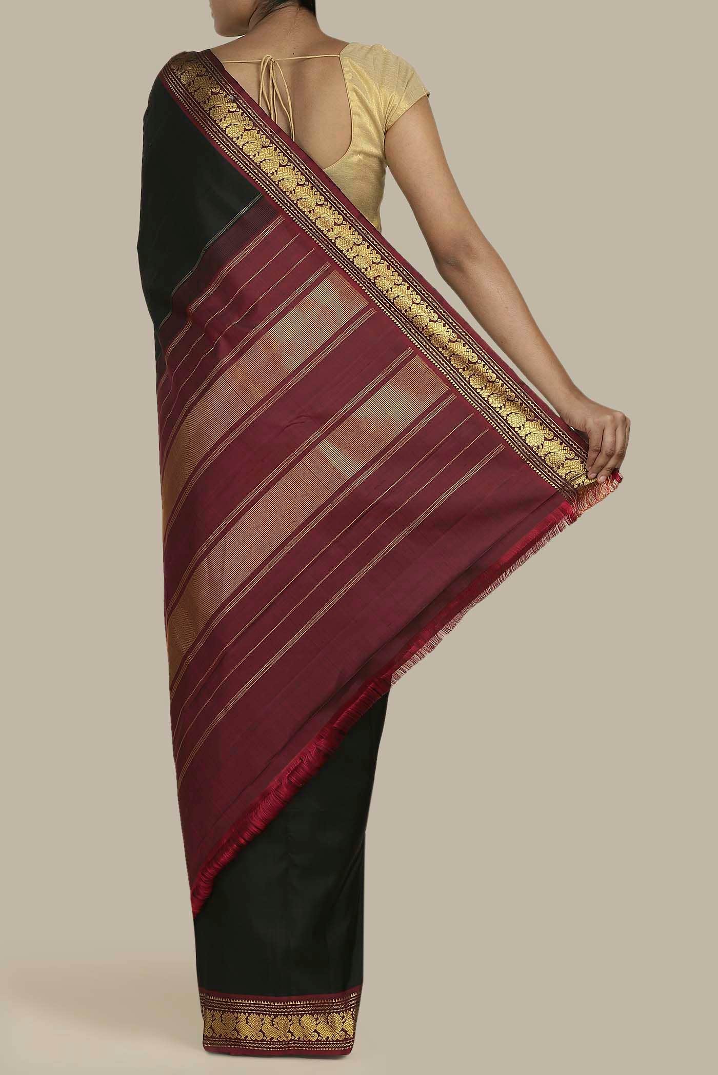 Black Dual Tone Kanchipuram Silk Saree