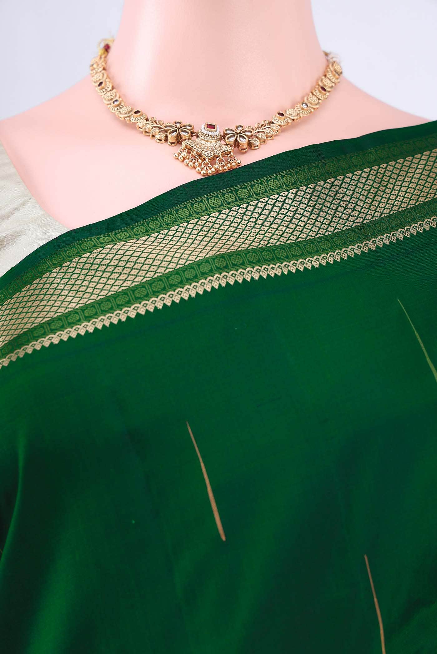 Bottle Green Kanchipuram Silk Saree