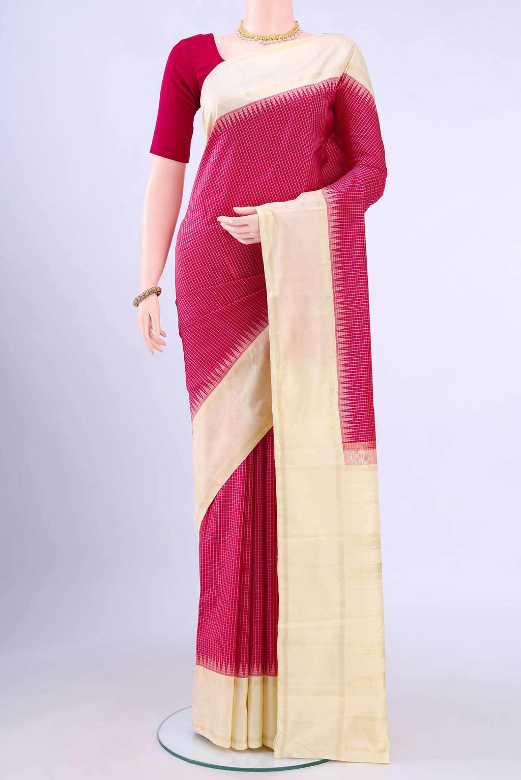 Dark Pink Kanchipuram Silk Saree