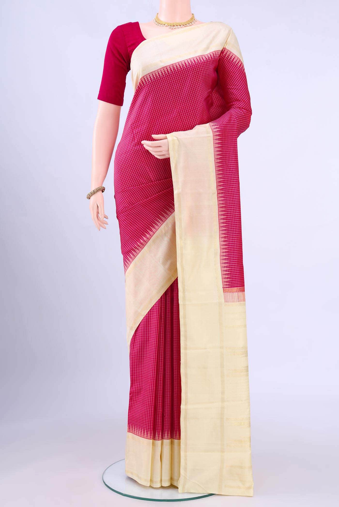 Dark Pink Kanchipuram Silk Saree