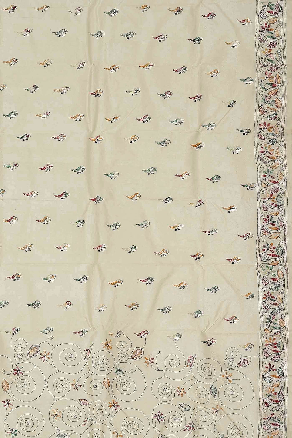Cream Tussar Silk Saree