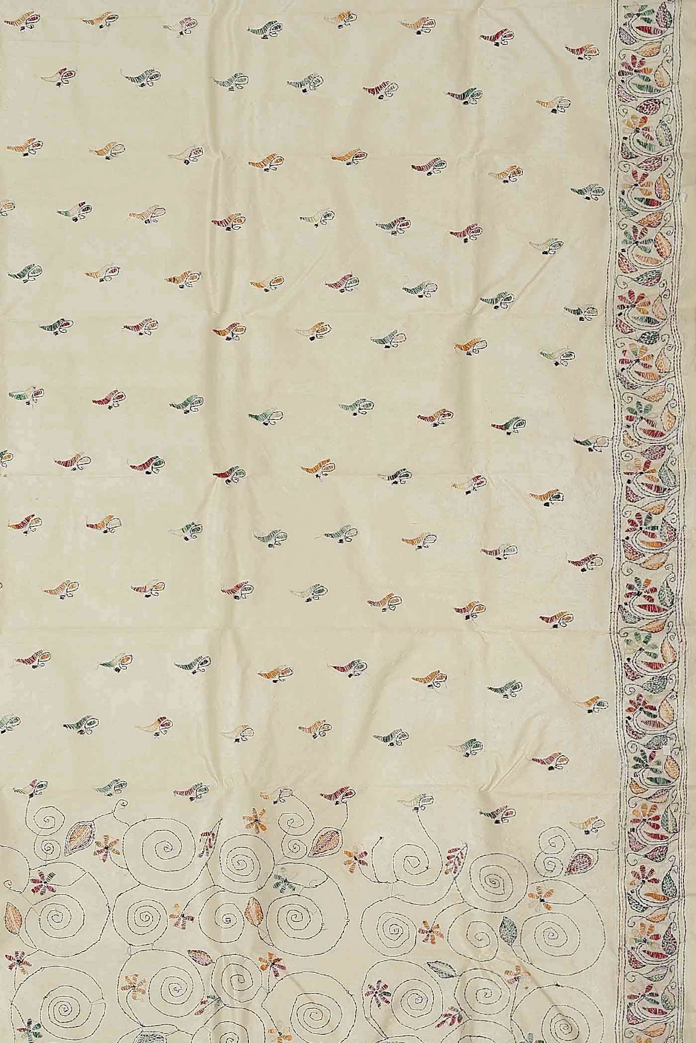 Cream Tussar Silk Saree