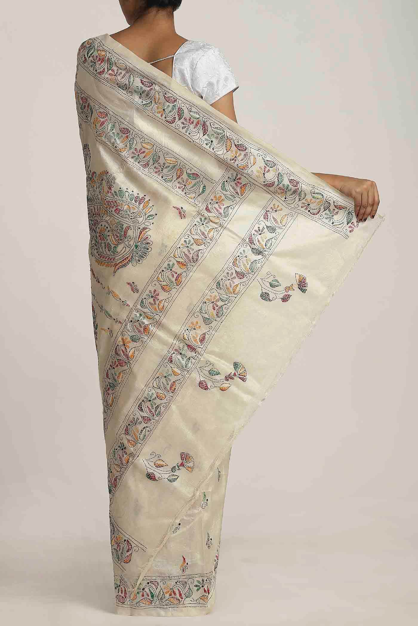 Cream Tussar Silk Saree