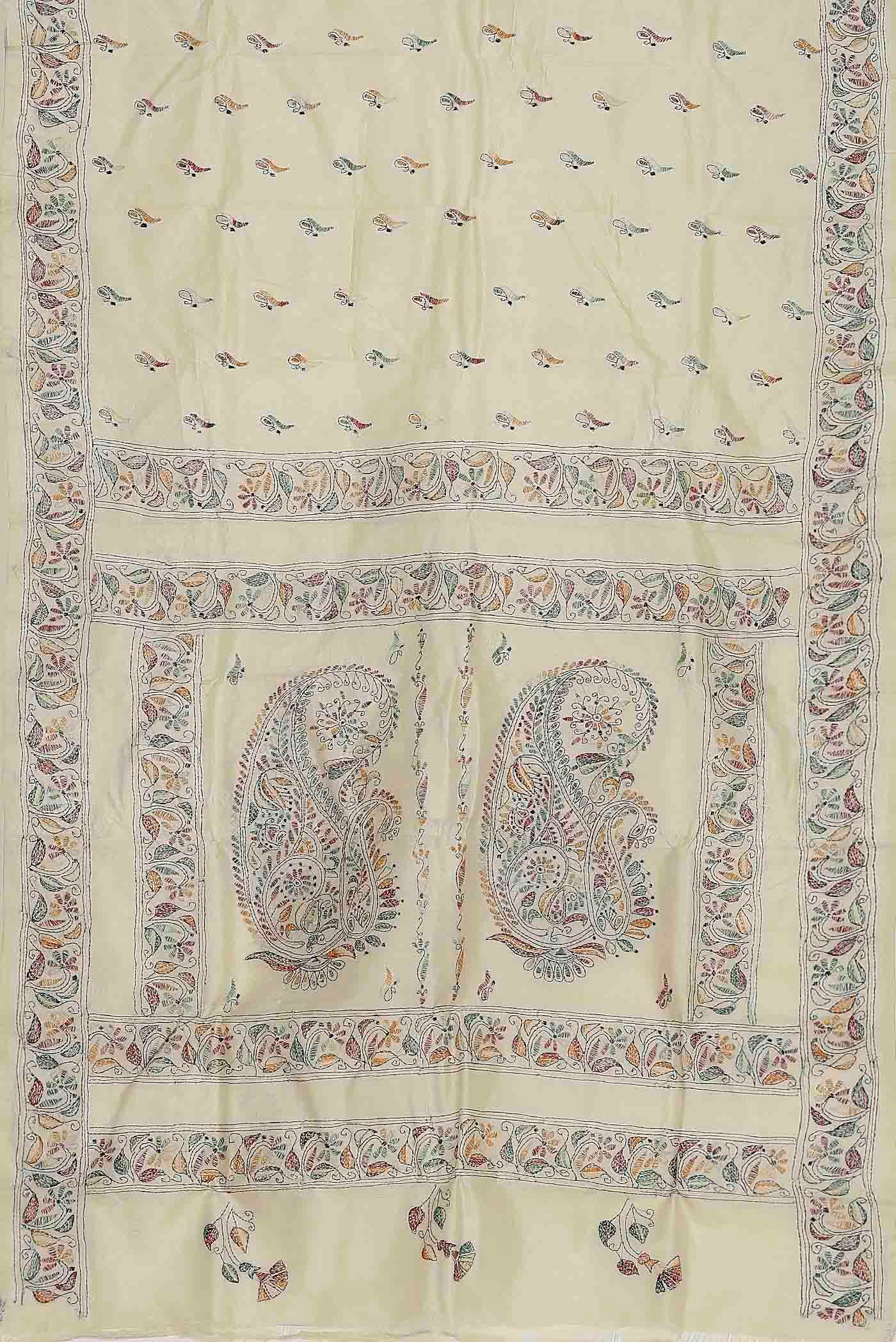 Cream Tussar Silk Saree
