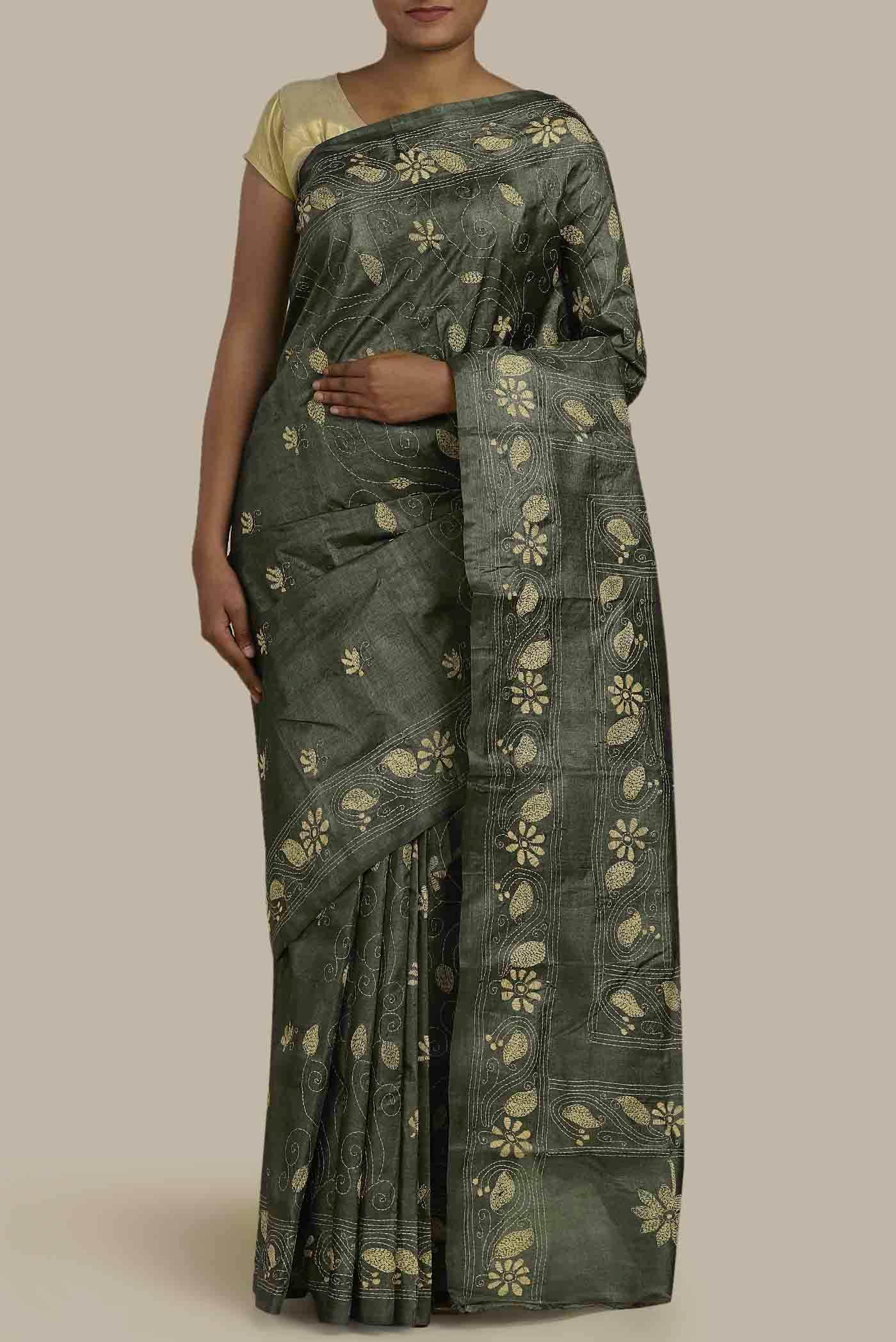 Green Bhagalpuri Tussar Silk Saree