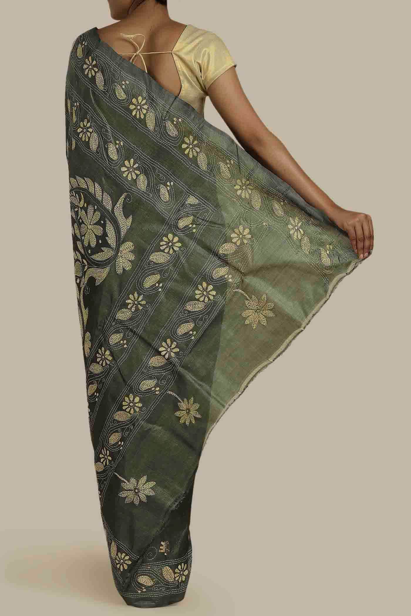 Green Bhagalpuri Tussar Silk Saree