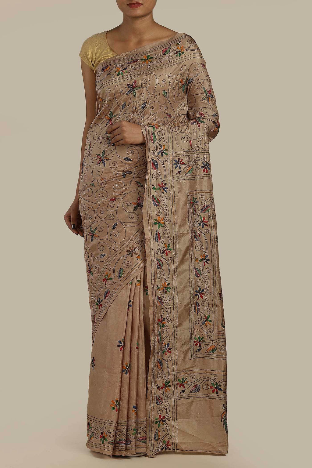 Beige Dual Tone Tussar Silk Saree