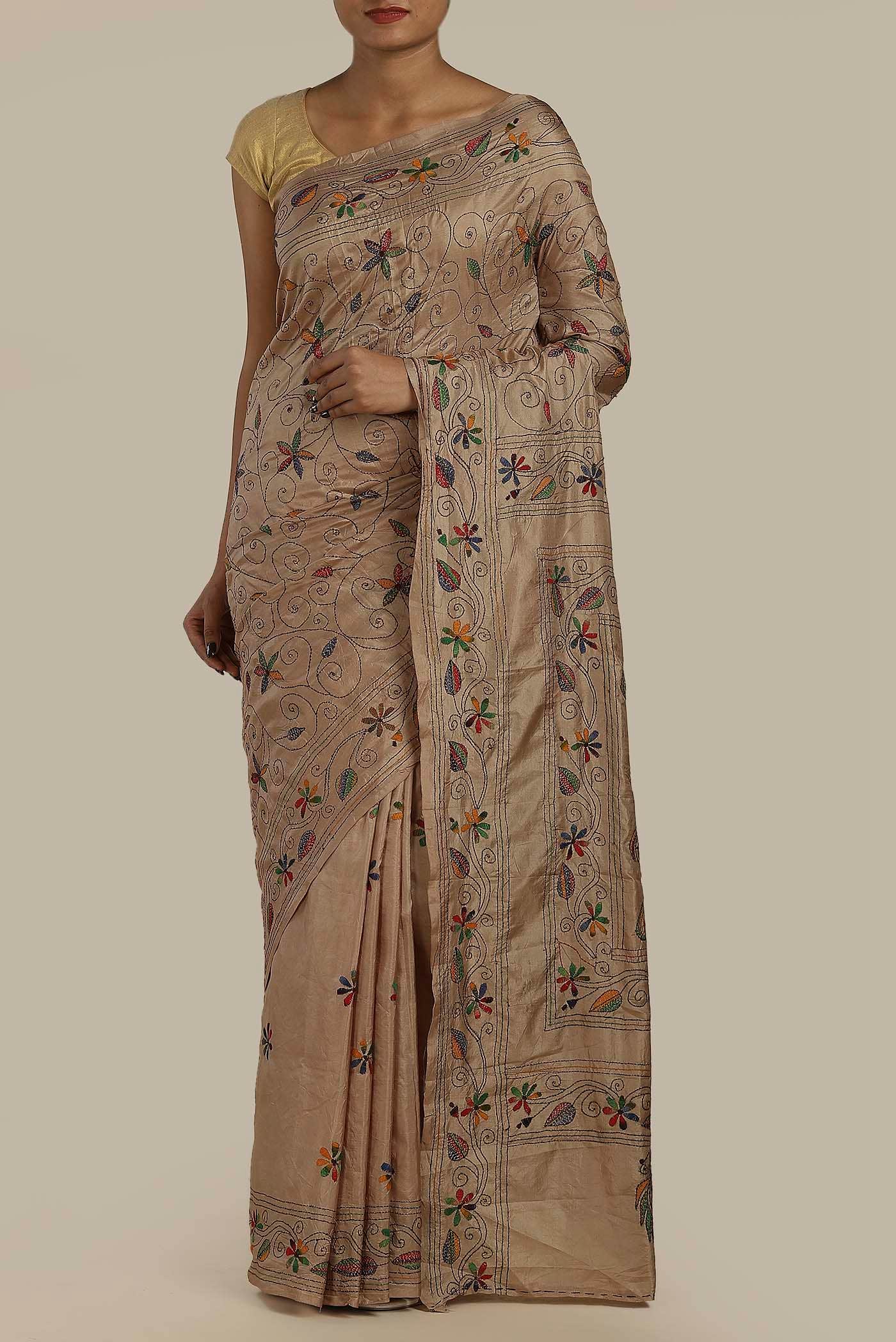 Beige Dual Tone Tussar Silk Saree
