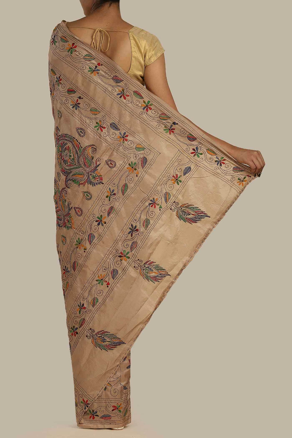 Beige Dual Tone Tussar Silk Saree