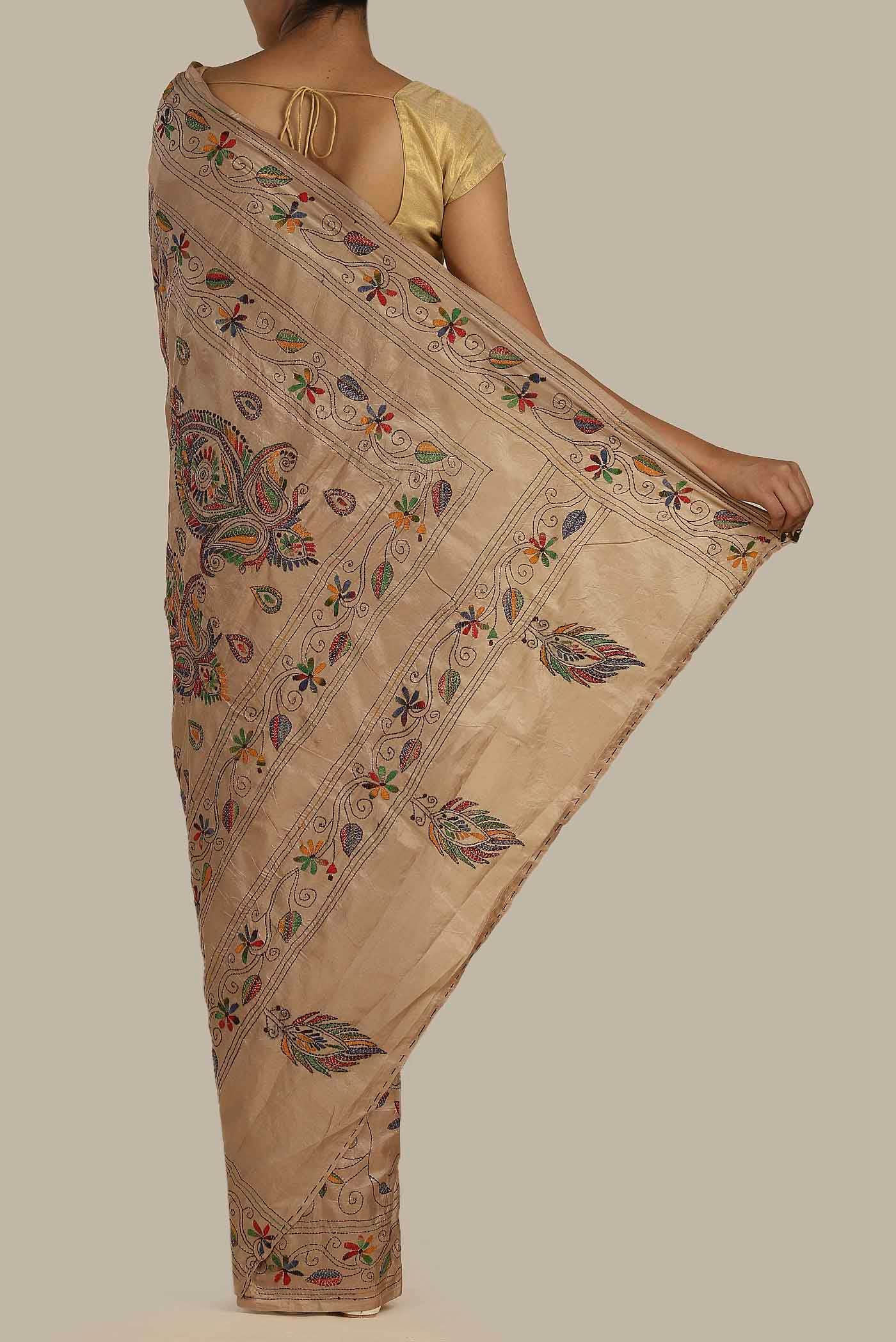 Beige Dual Tone Tussar Silk Saree