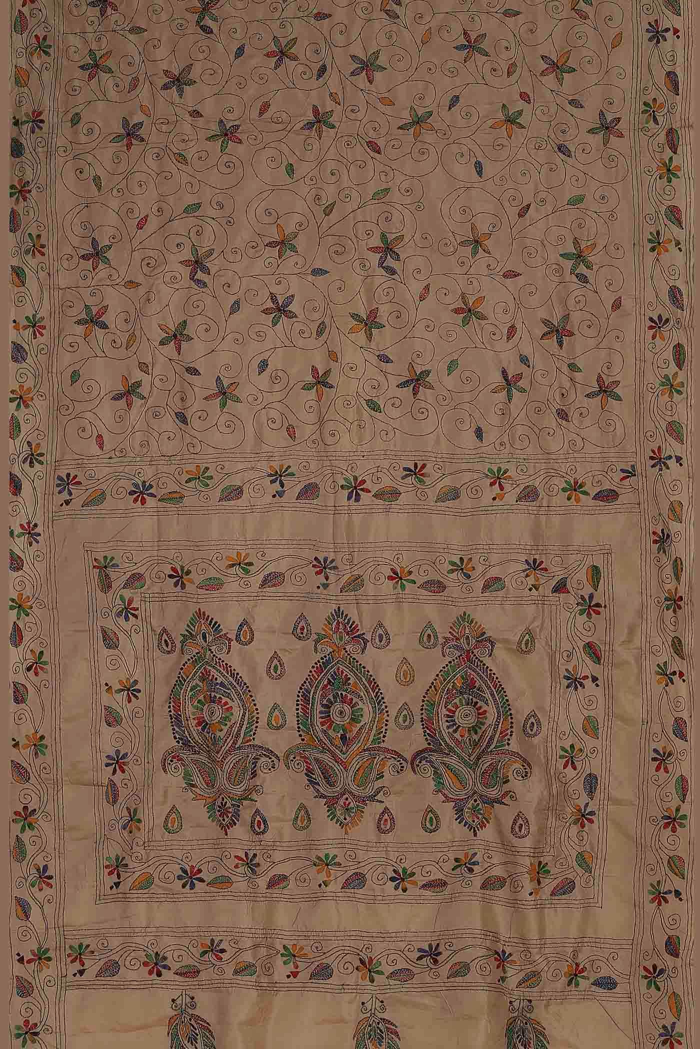 Beige Dual Tone Tussar Silk Saree