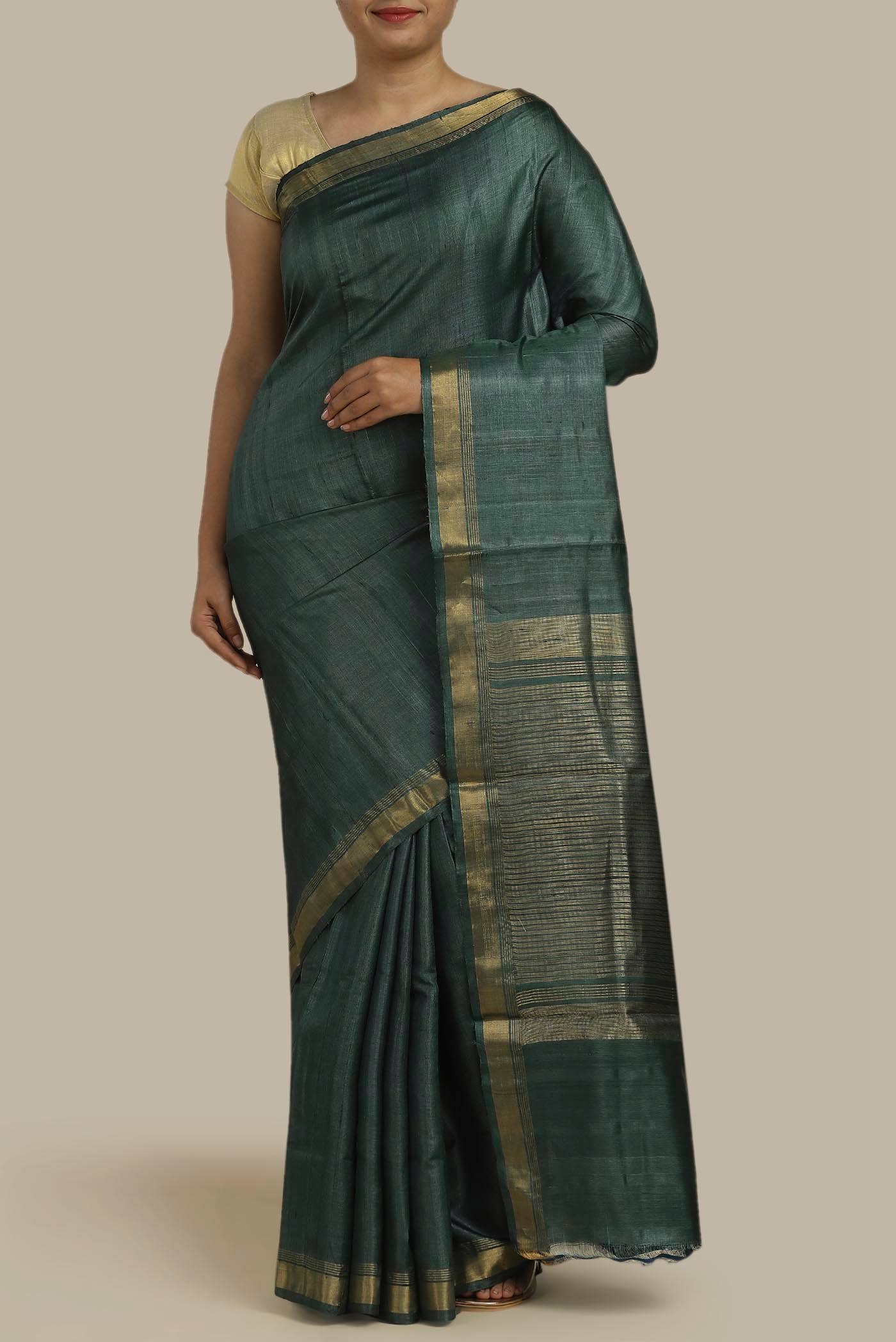 Green Bhagalpuri Tussar Silk Saree