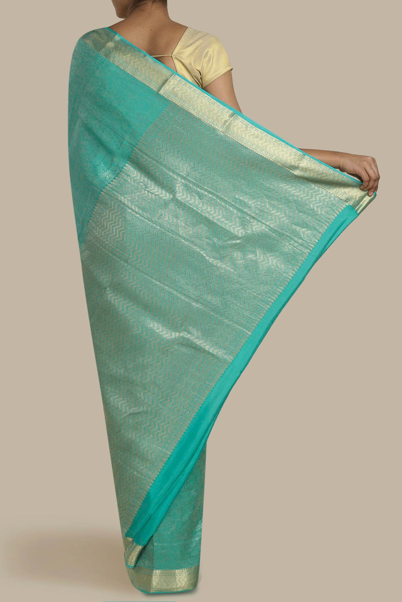 Turquoise Mysore Crepe Saree