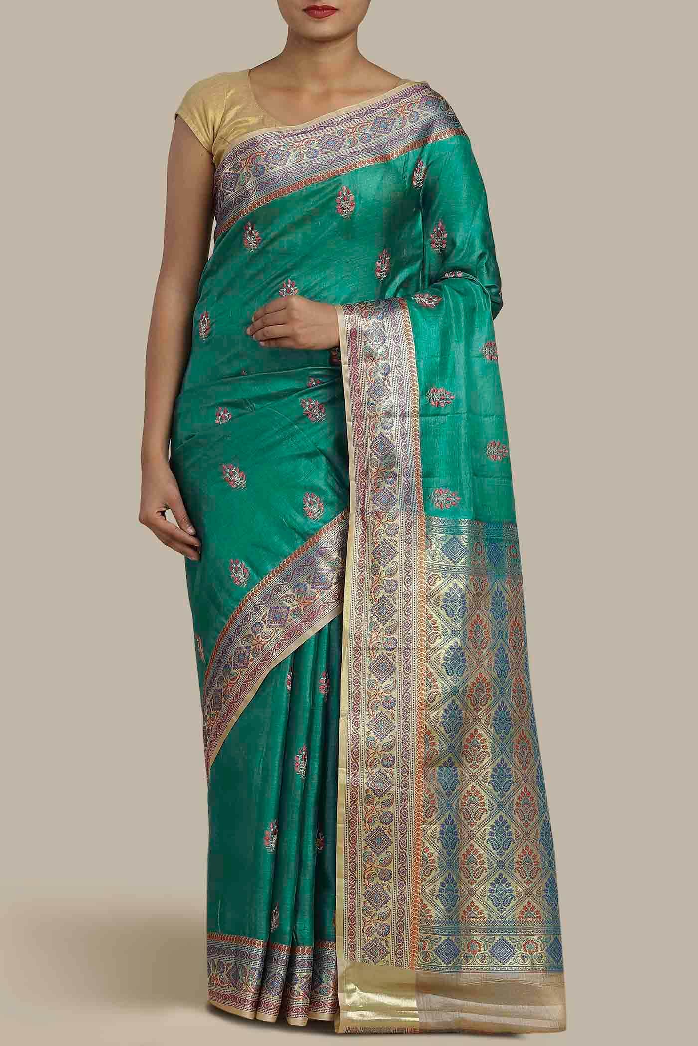 Green Banarasi Tussar Silk Saree