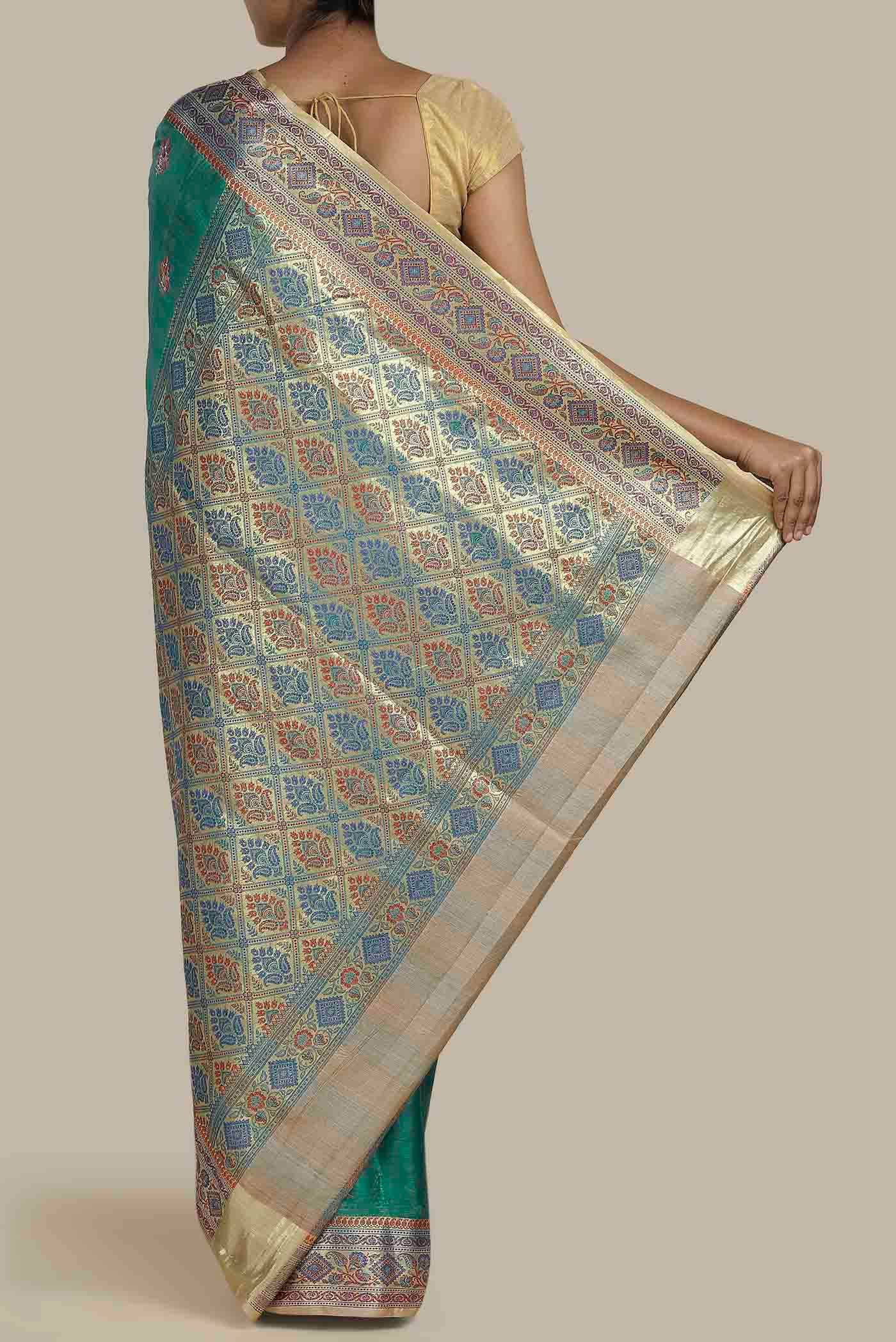 Green Banarasi Tussar Silk Saree