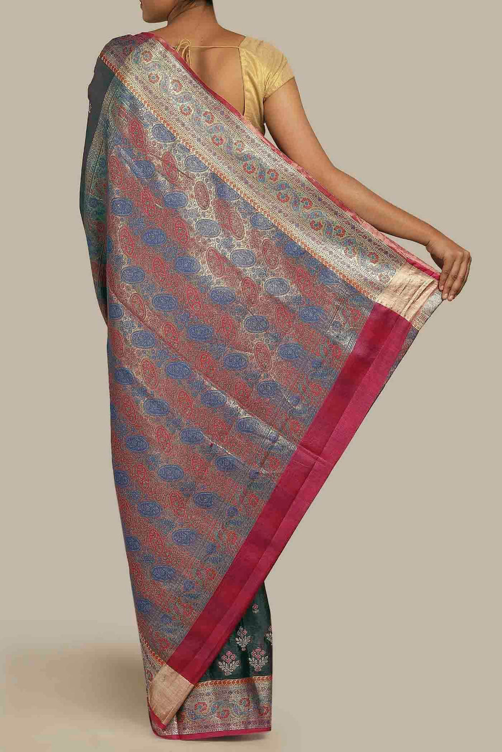 Grey Banarasi Tussar Silk Saree