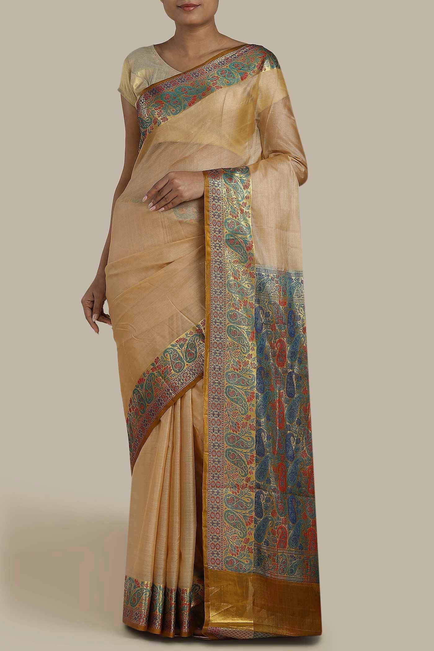 Beige Banarasi Tussar Silk Saree
