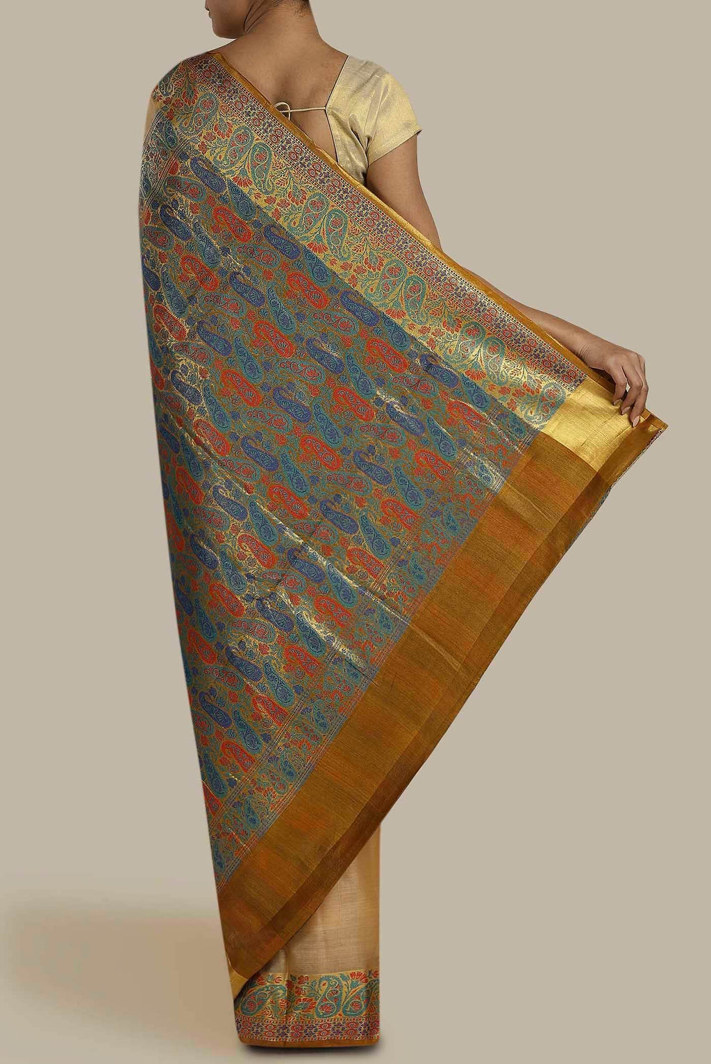 Beige Banarasi Tussar Silk Saree