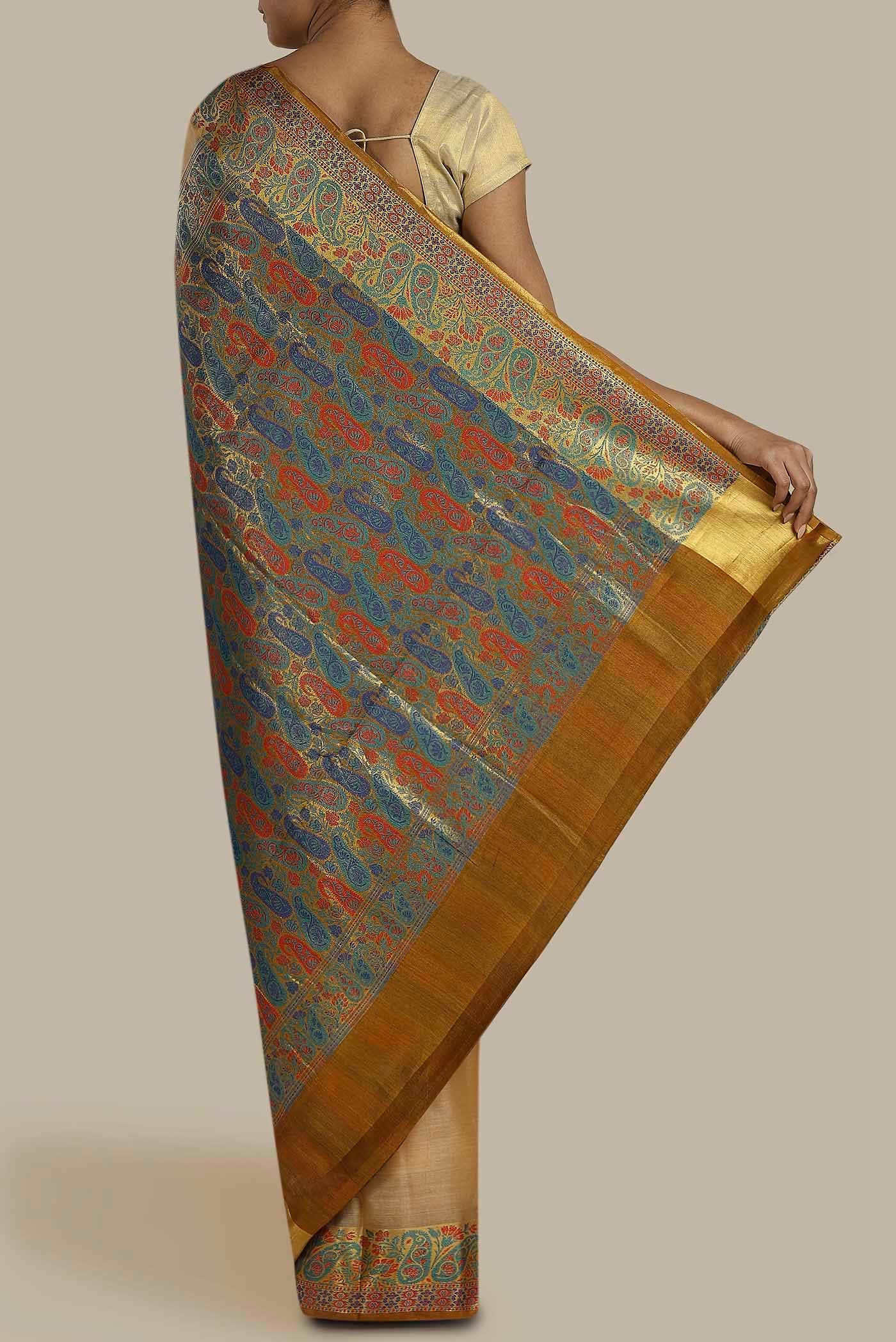 Beige Banarasi Tussar Silk Saree