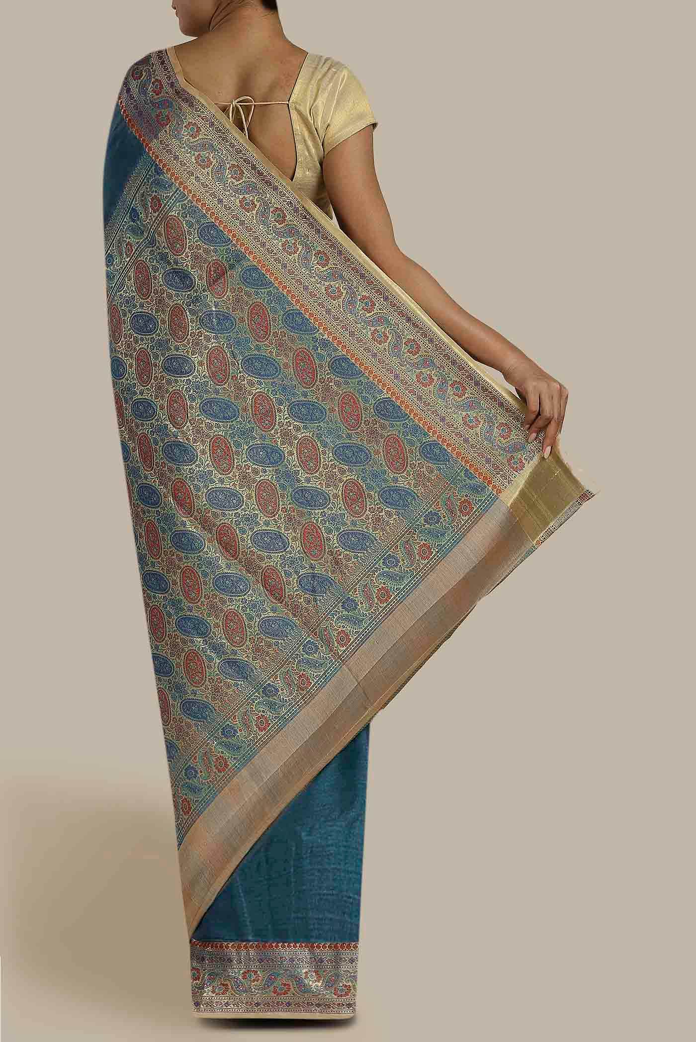 Blue Banarasi Tussar Silk Saree