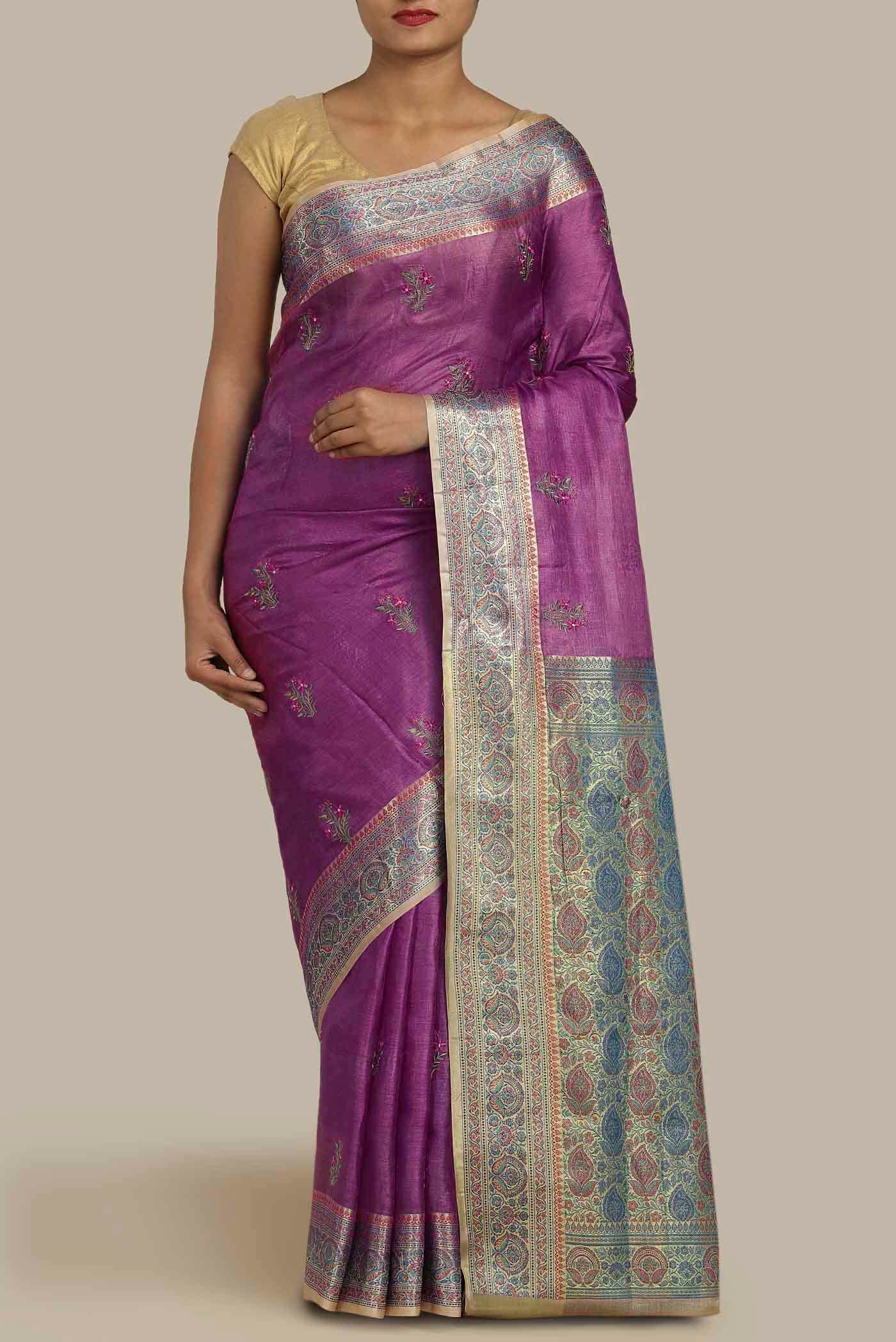 Magenta Banarasi Tussar Silk Saree