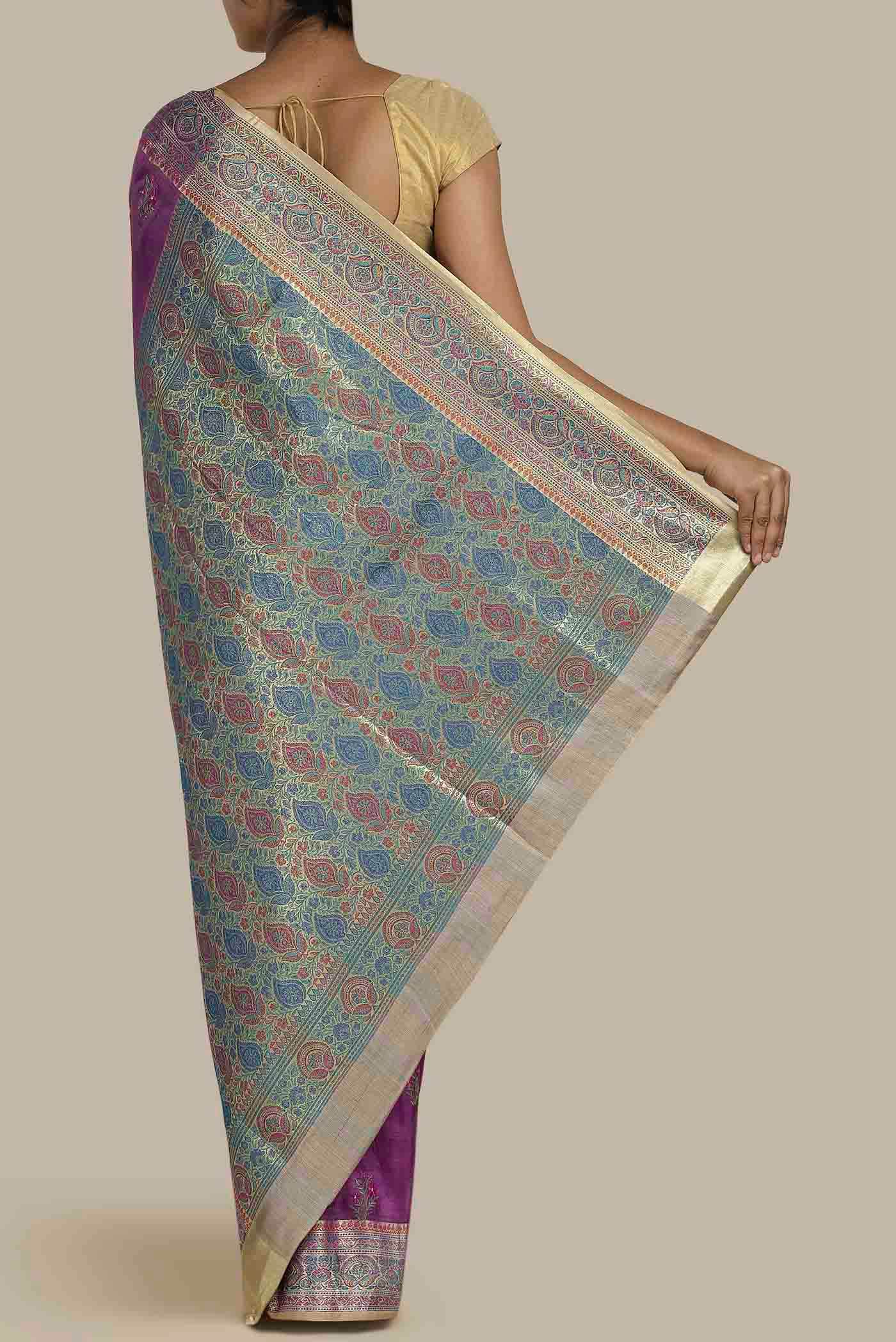 Magenta Banarasi Tussar Silk Saree