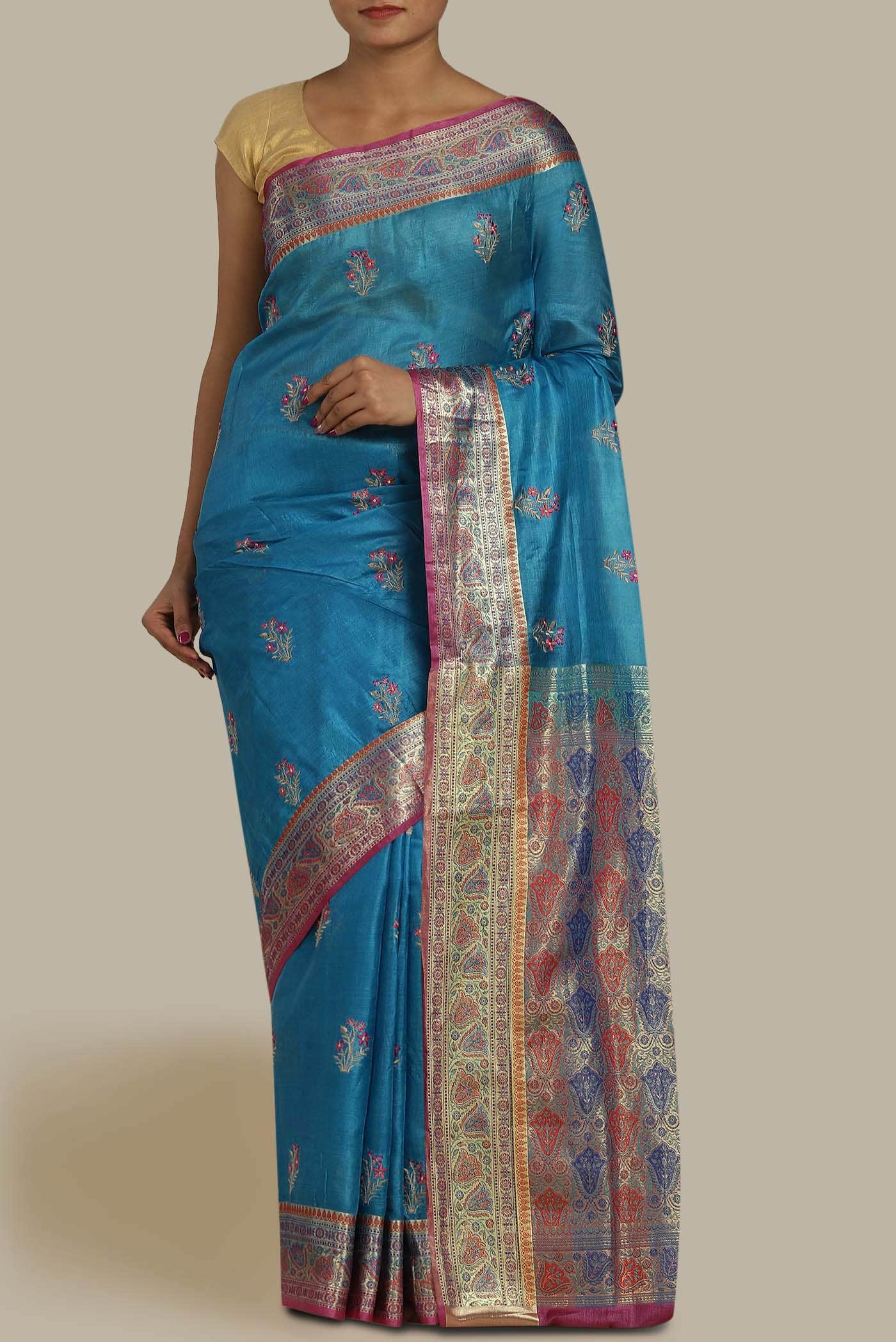 Blue Banarasi Tussar Silk Saree