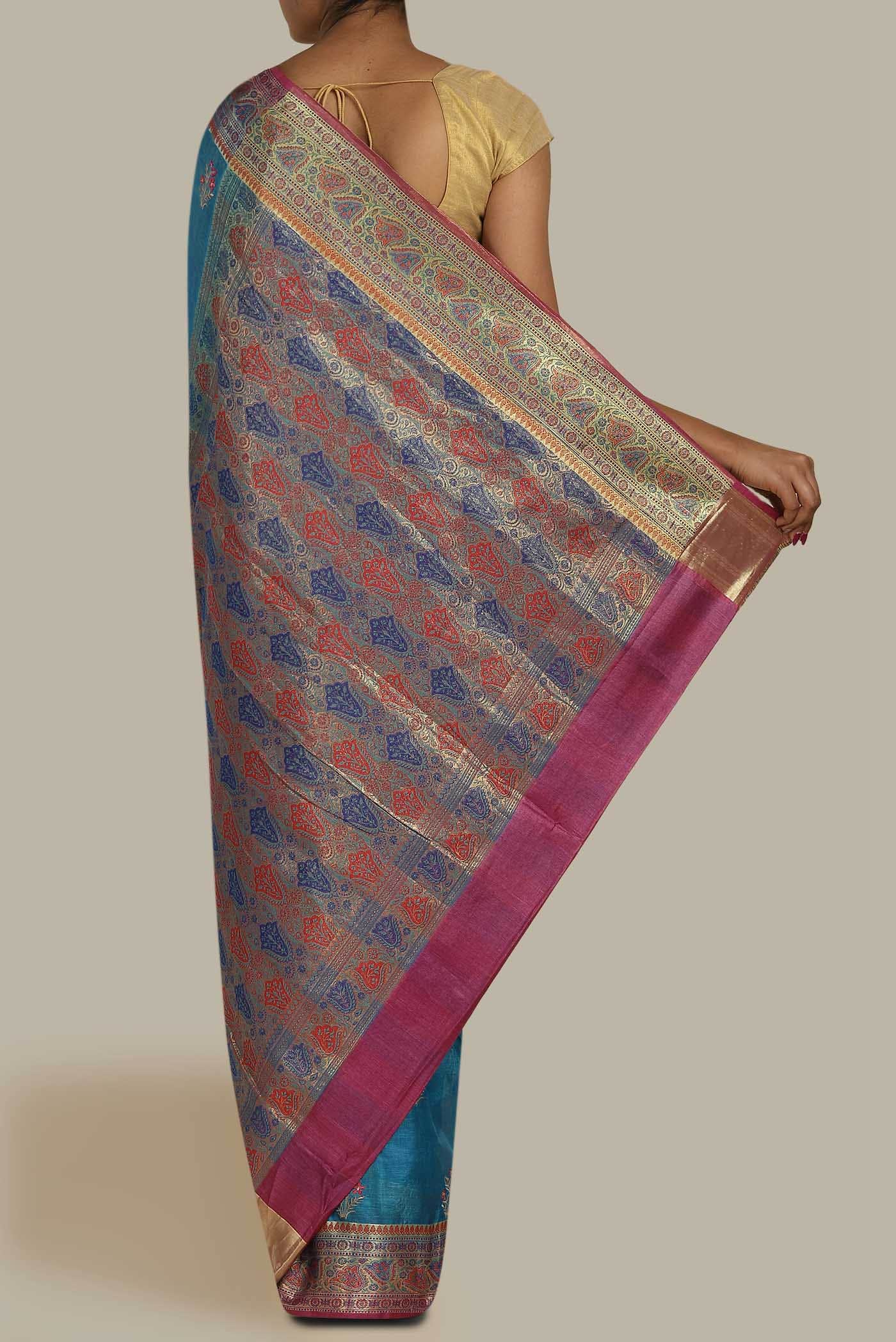 Blue Banarasi Tussar Silk Saree