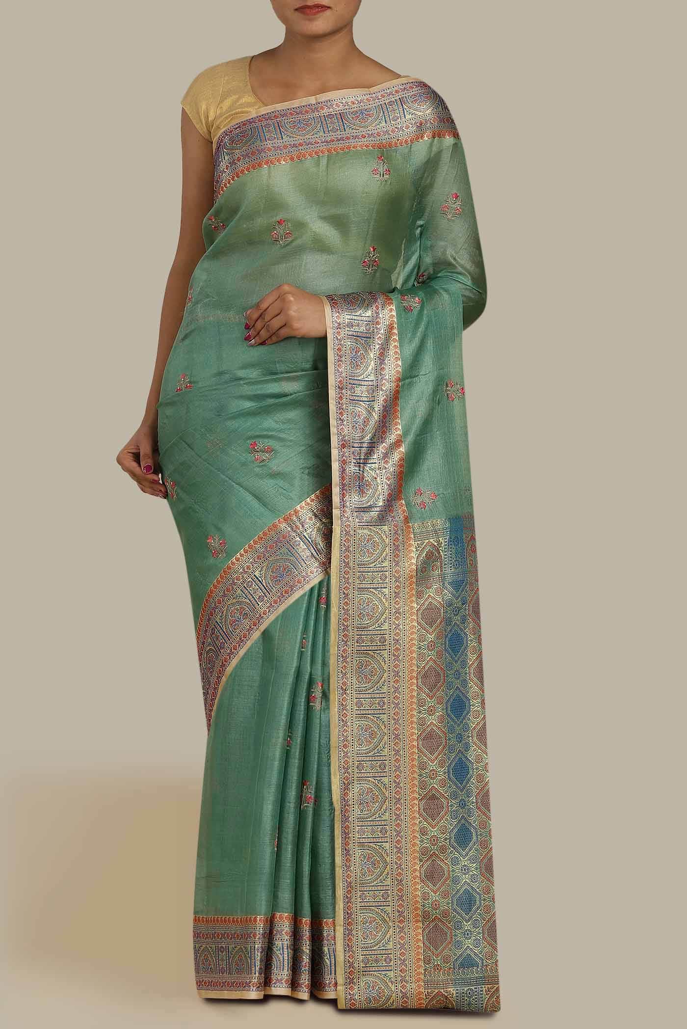 Green Banarasi Tussar Silk Saree