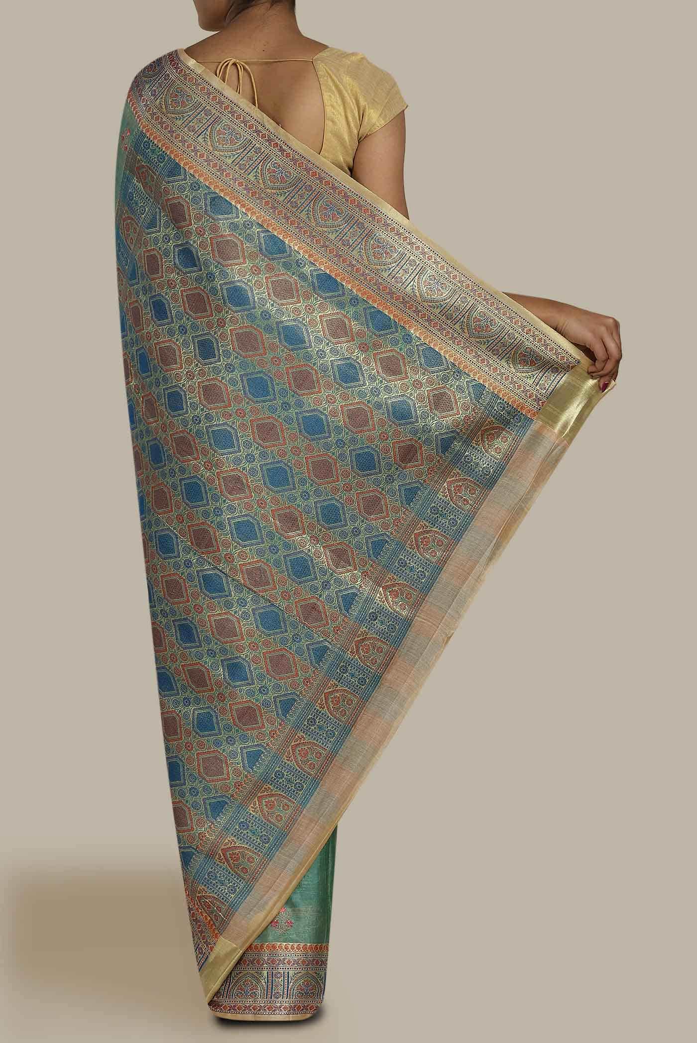 Green Banarasi Tussar Silk Saree