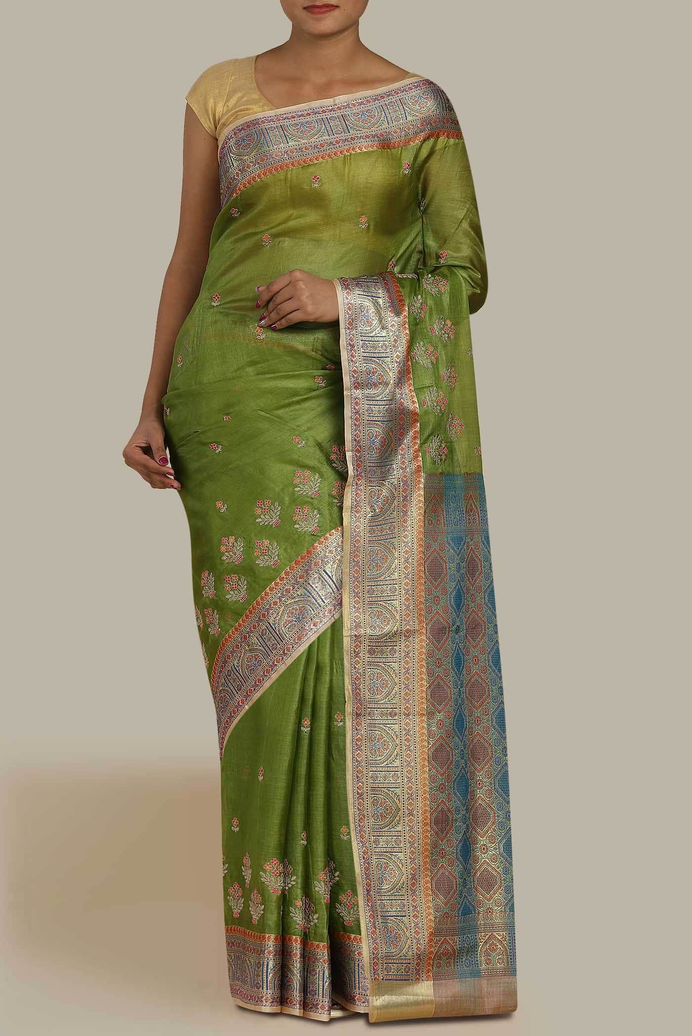 Green Banarasi Tussar Silk Saree