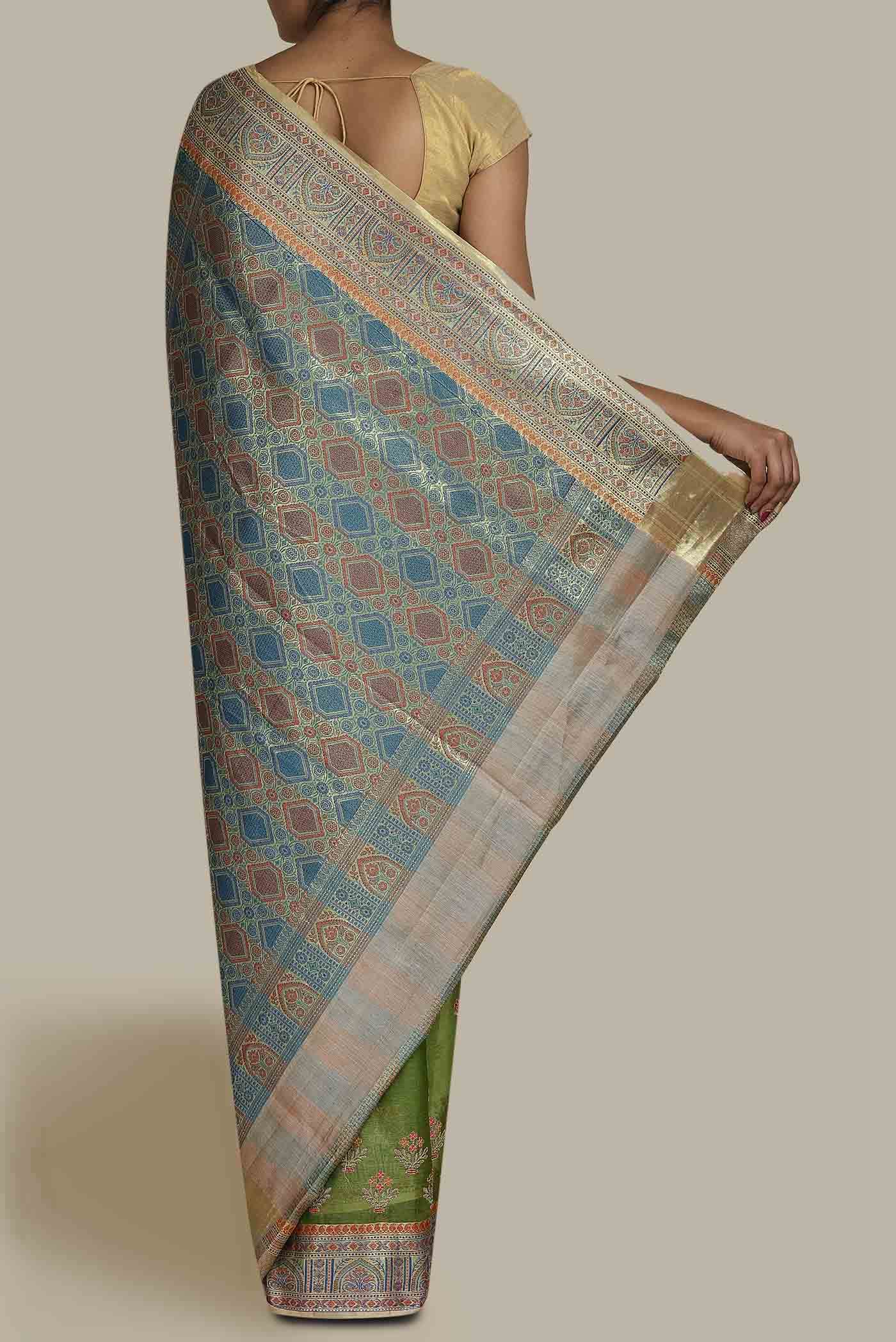 Green Banarasi Tussar Silk Saree