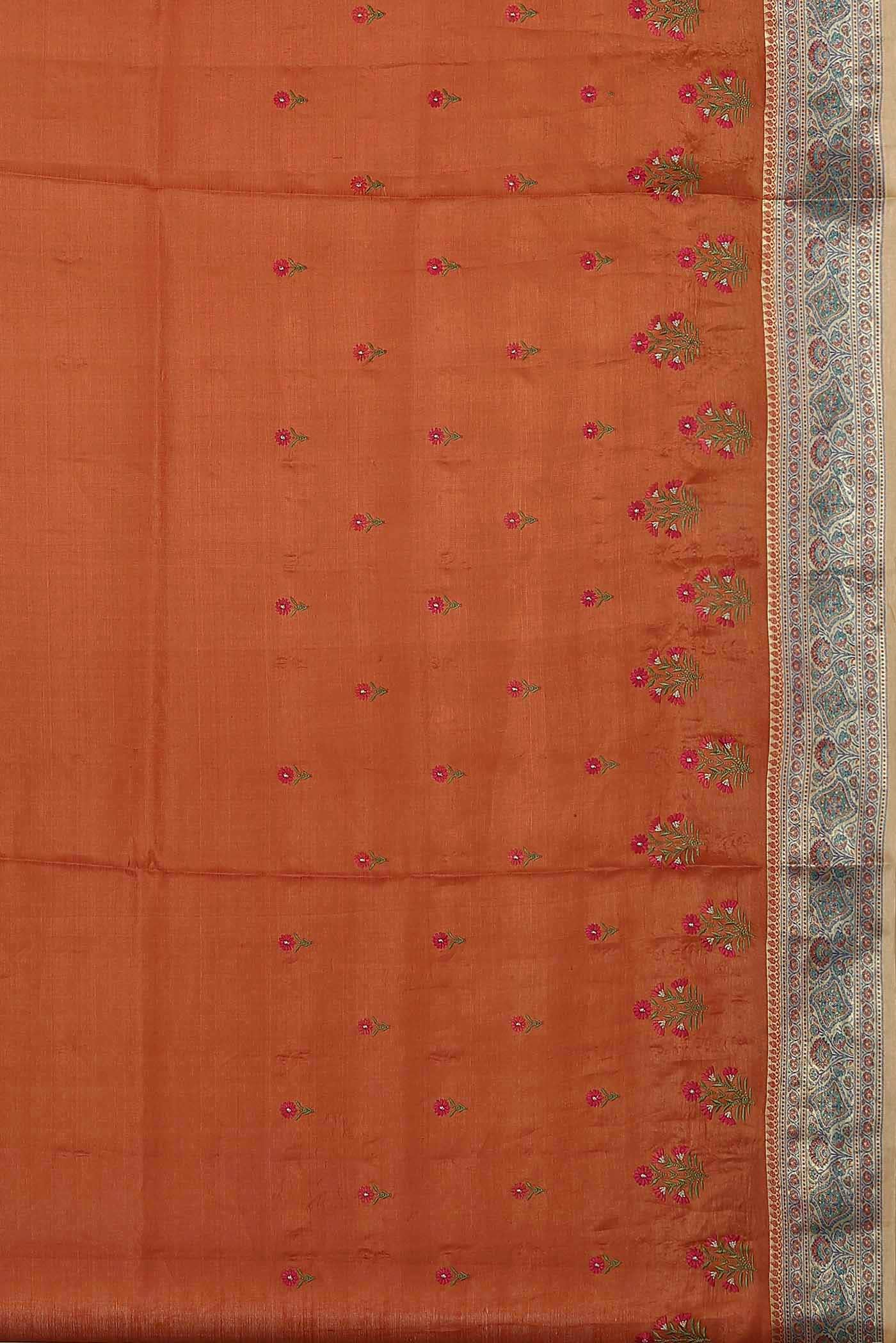 Orange Banarasi Tussar Silk Saree