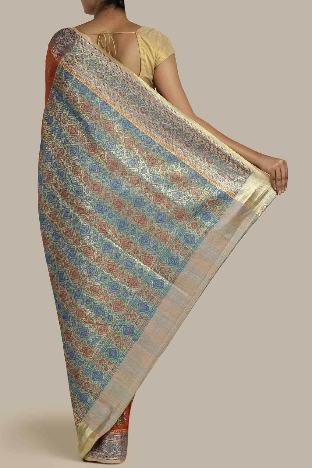 Orange Banarasi Tussar Silk Saree