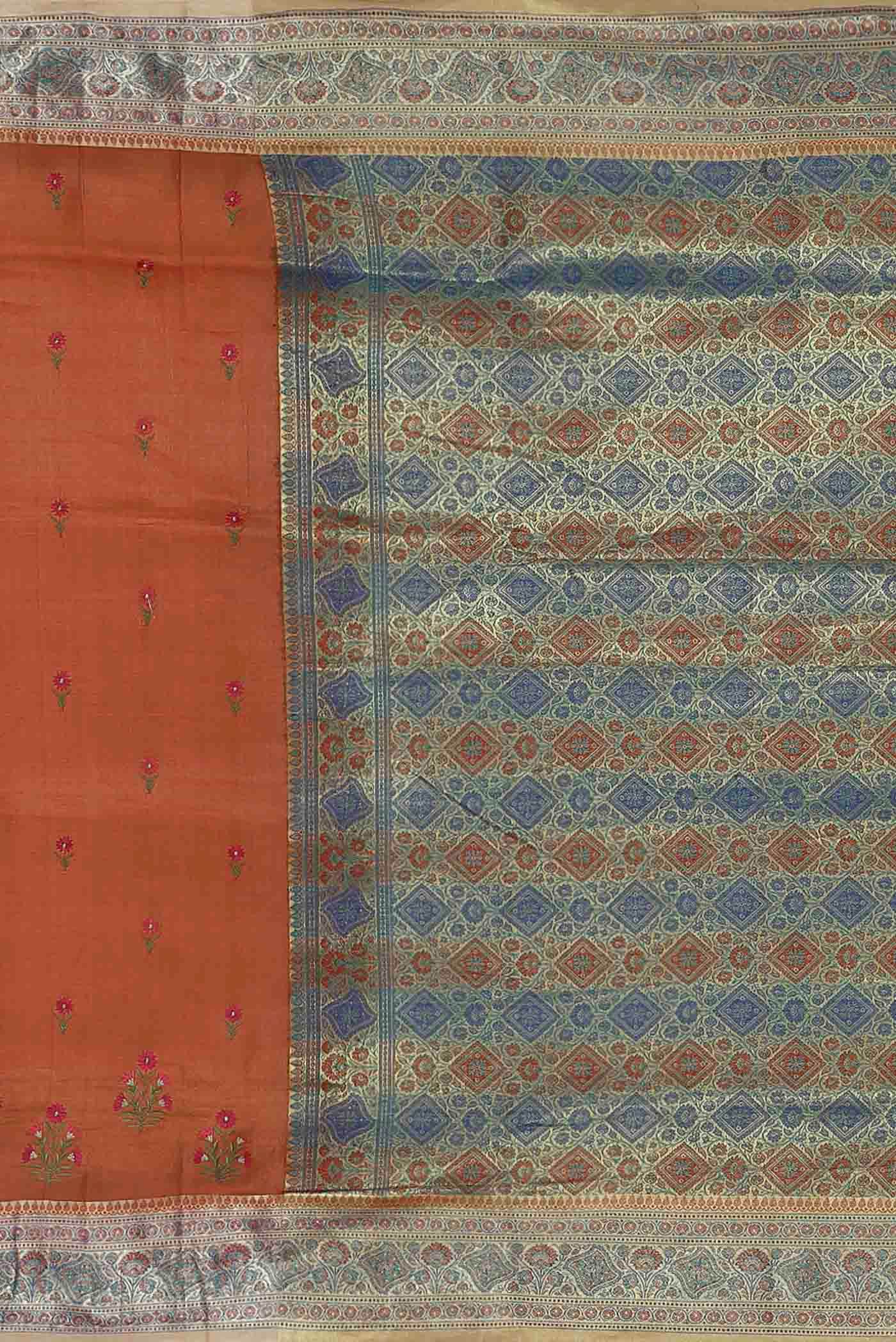 Orange Banarasi Tussar Silk Saree