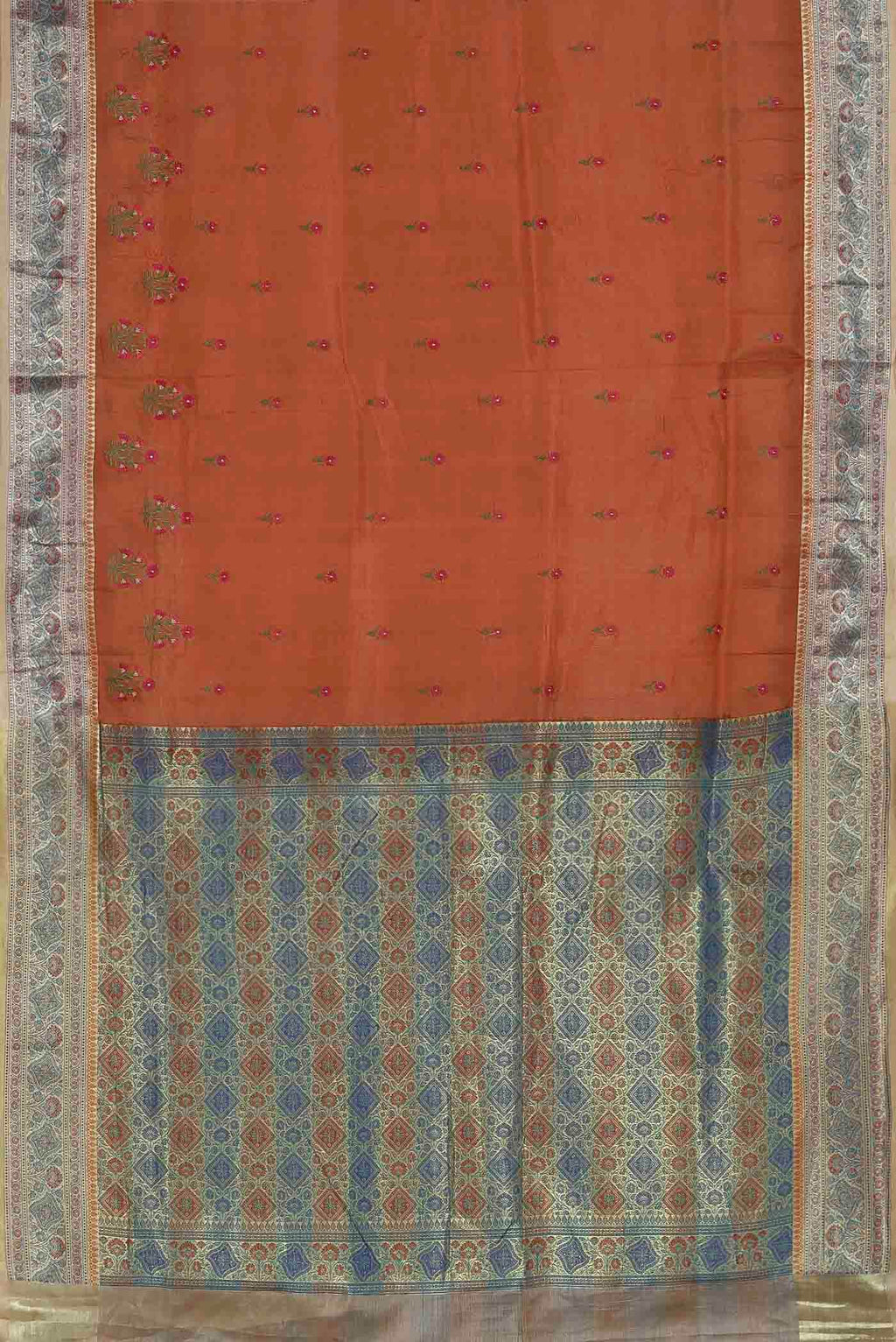 Orange Banarasi Tussar Silk Saree