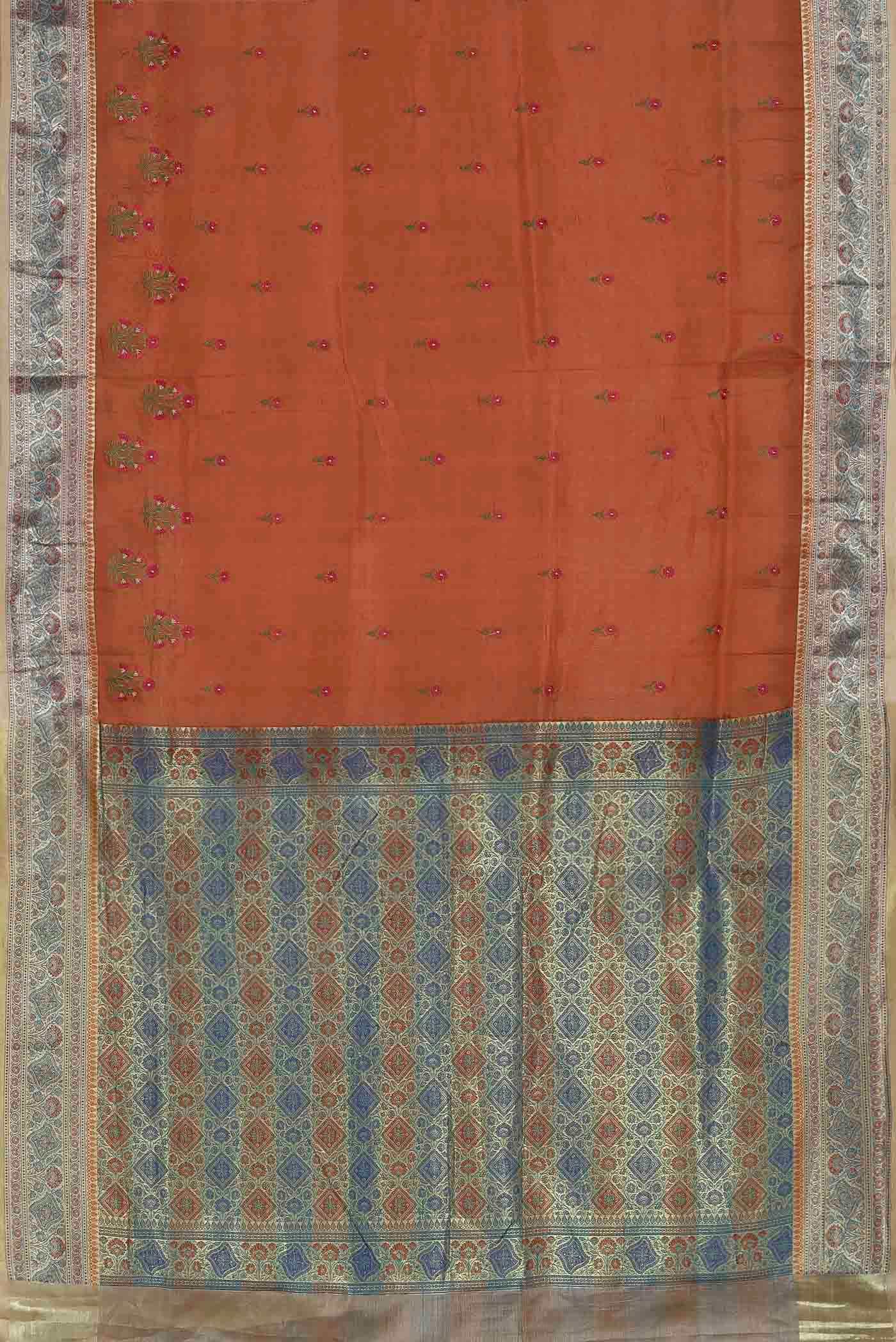Orange Banarasi Tussar Silk Saree