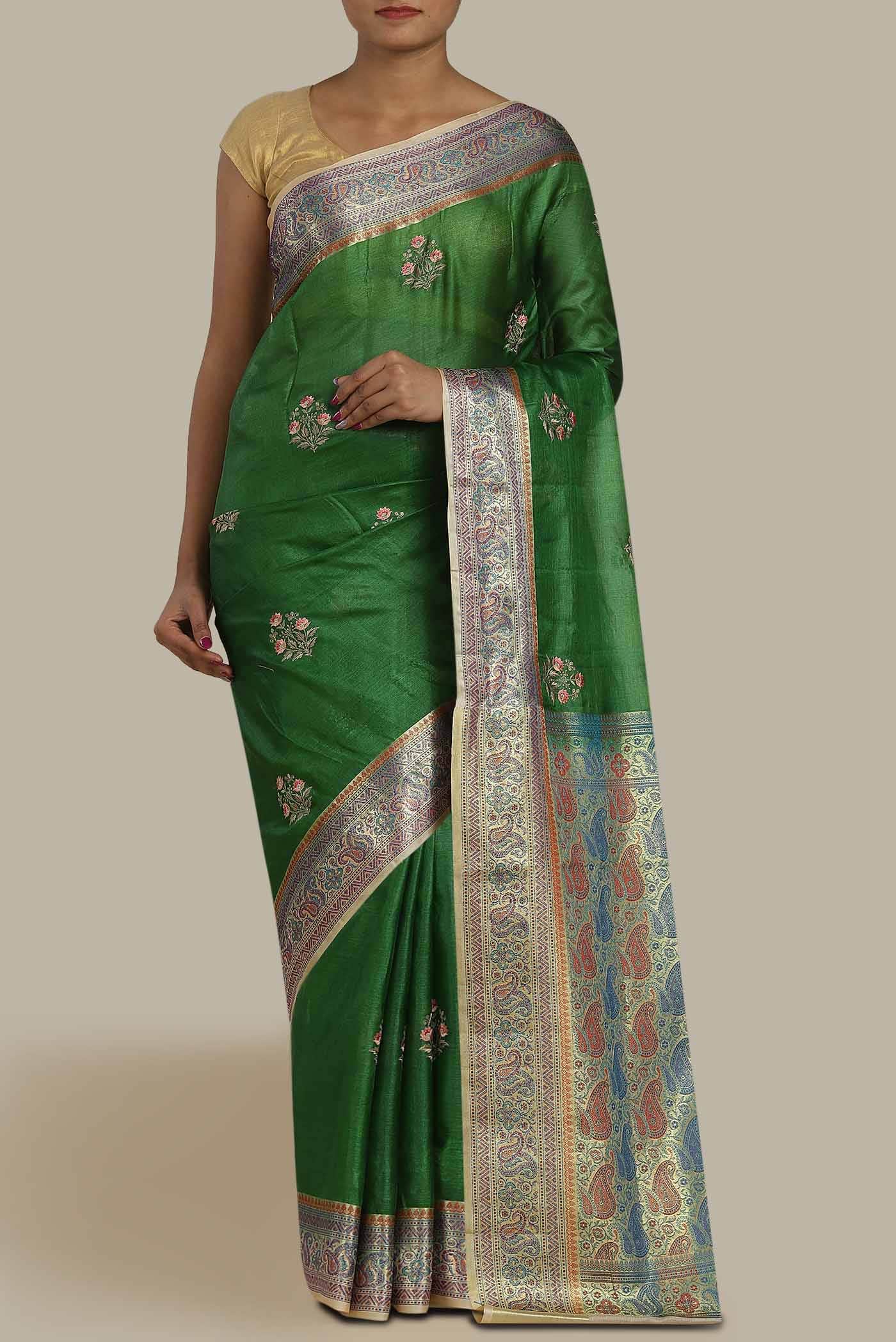 Green Banarasi Tussar Silk Saree