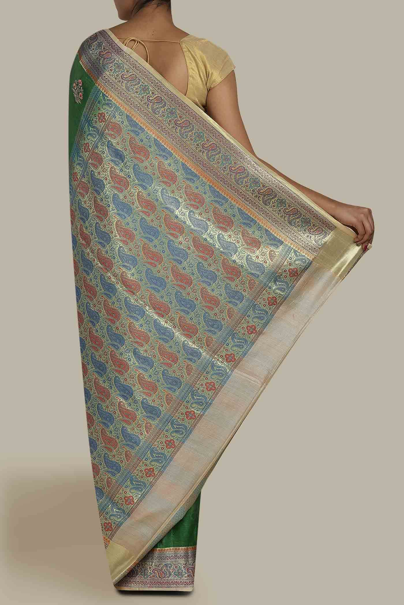 Green Banarasi Tussar Silk Saree