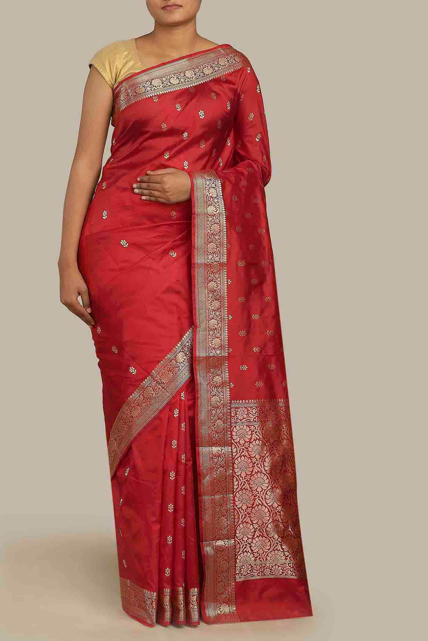 Red Banarasi Katan Silk Saree