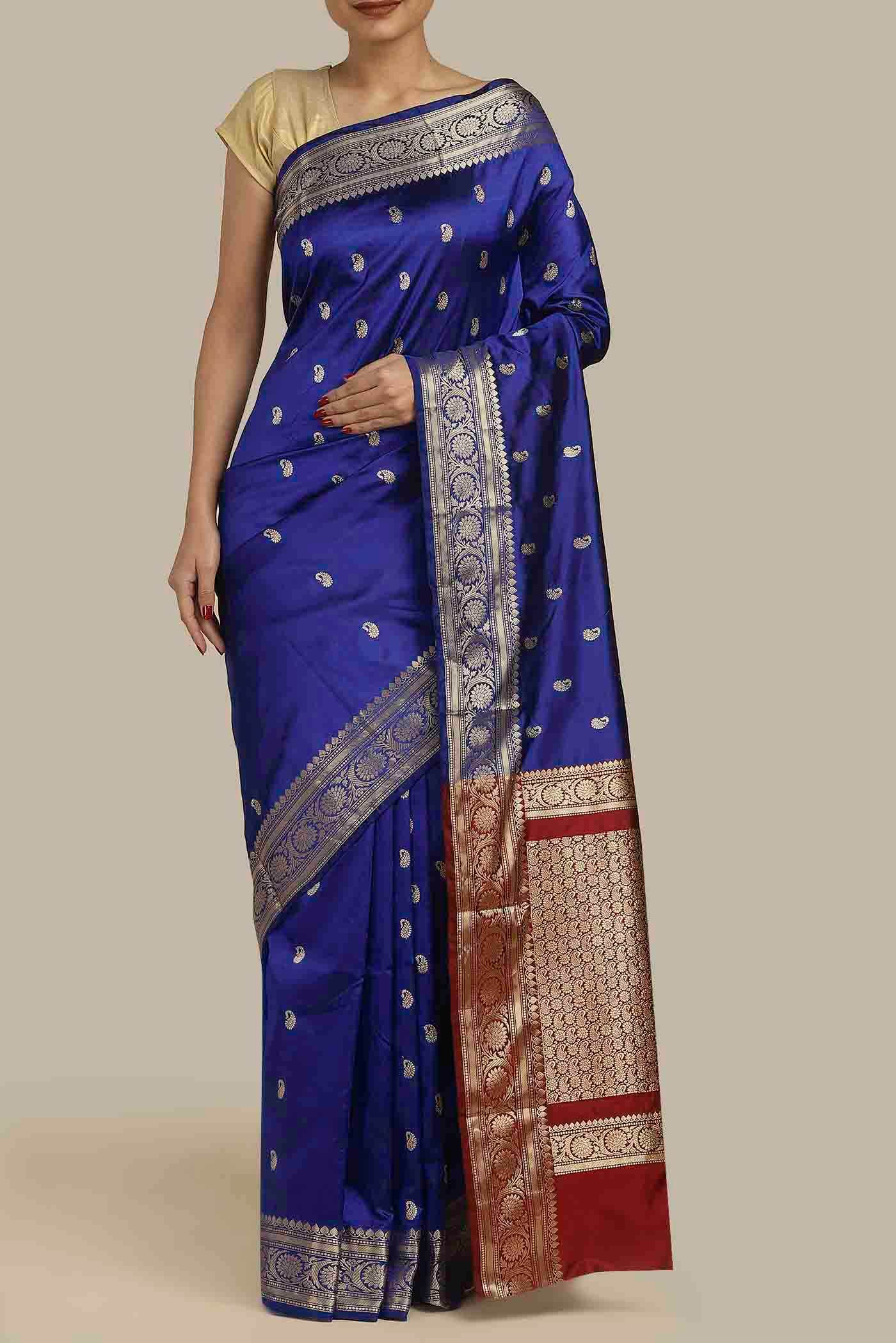 Blue Banarasi Katan Silk Saree